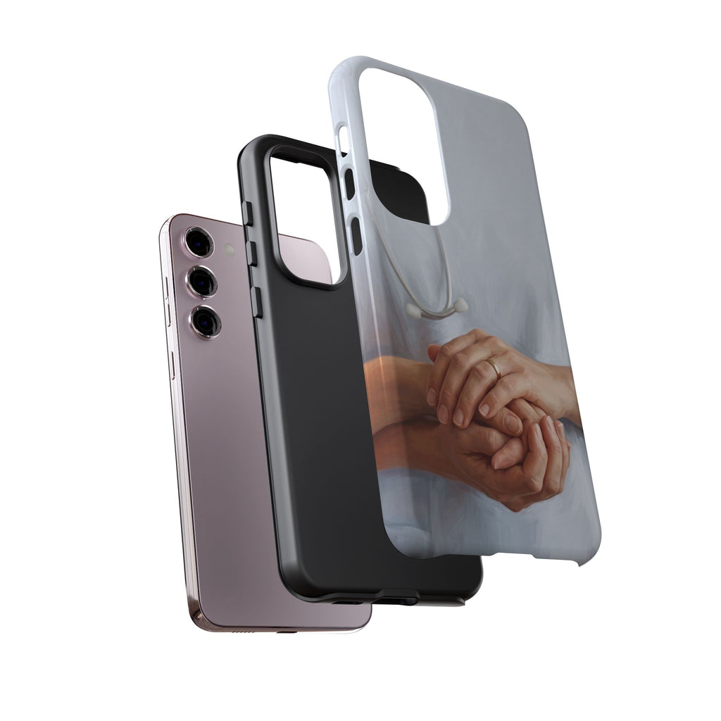 Nurse's Comforting Hands Phone Case | Caring Hands & Stethoscope Illustration | iPhone & Samsung