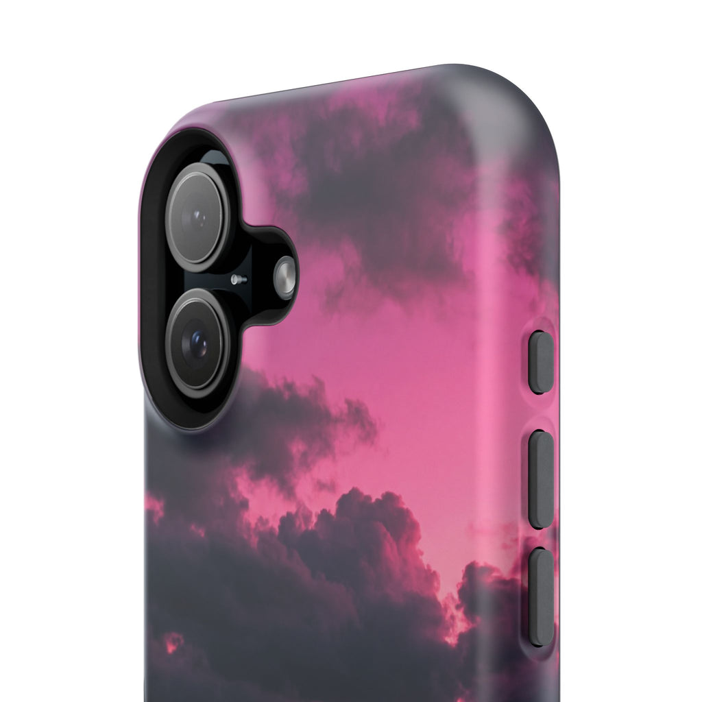 iPhone & Samsung Magnetic Impact-Resistant Phone Case — Pink Twilight Cloud with Paw Print