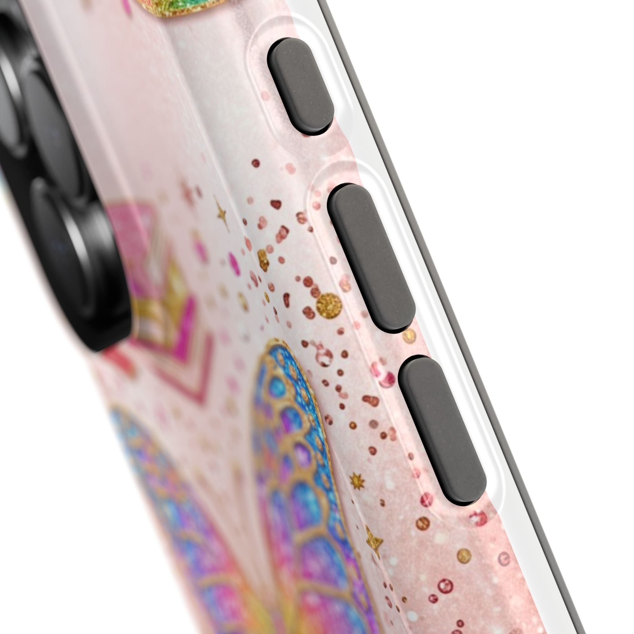 Blush Glitter Butterfly Personalized Teacher Phone Case — Wireless Charging Cover