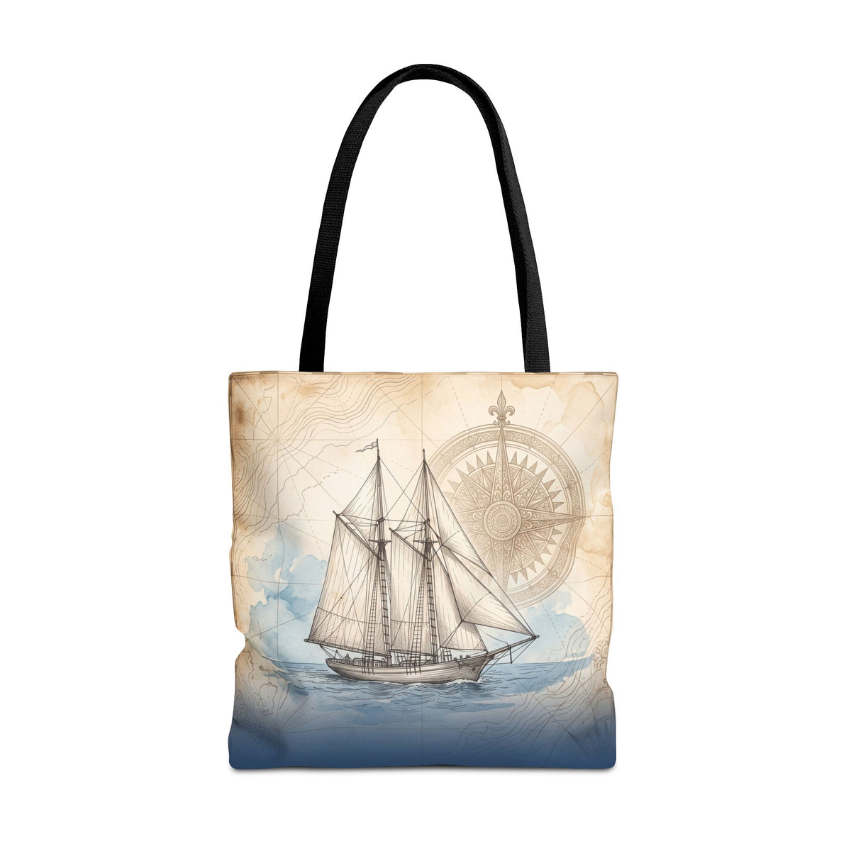 Vintage Schooner Tote Bag – Antique Nautical Map Compass Beach Bag
