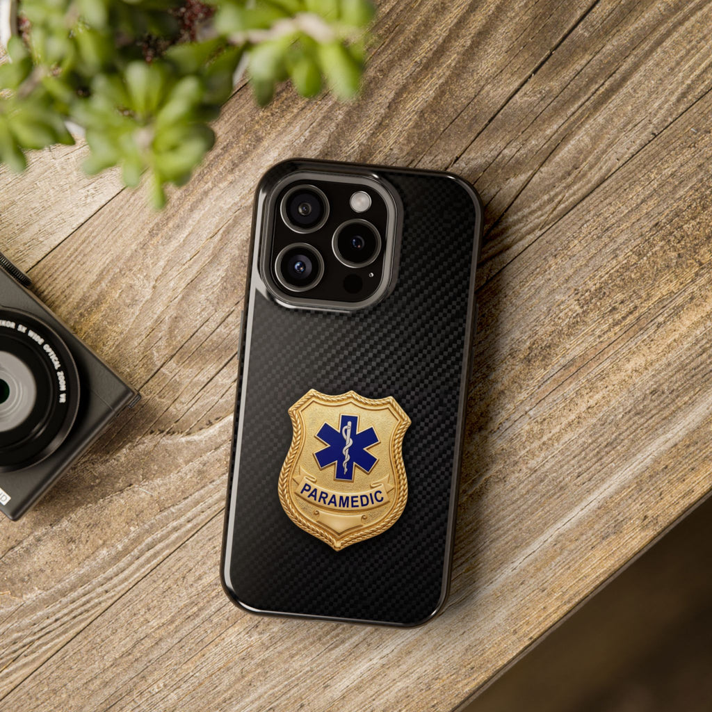 Gold Paramedic Badge Black Phone Case — Magnetic Wireless Charging Cover