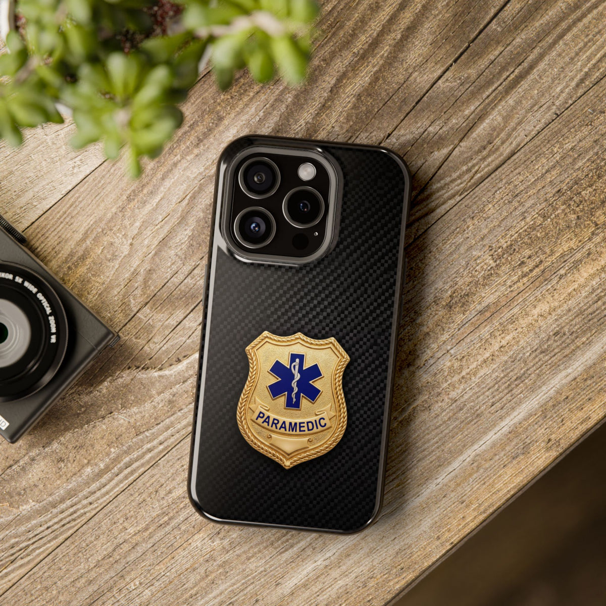 Gold Paramedic Badge Black Phone Case — Magnetic Wireless Charging Cover