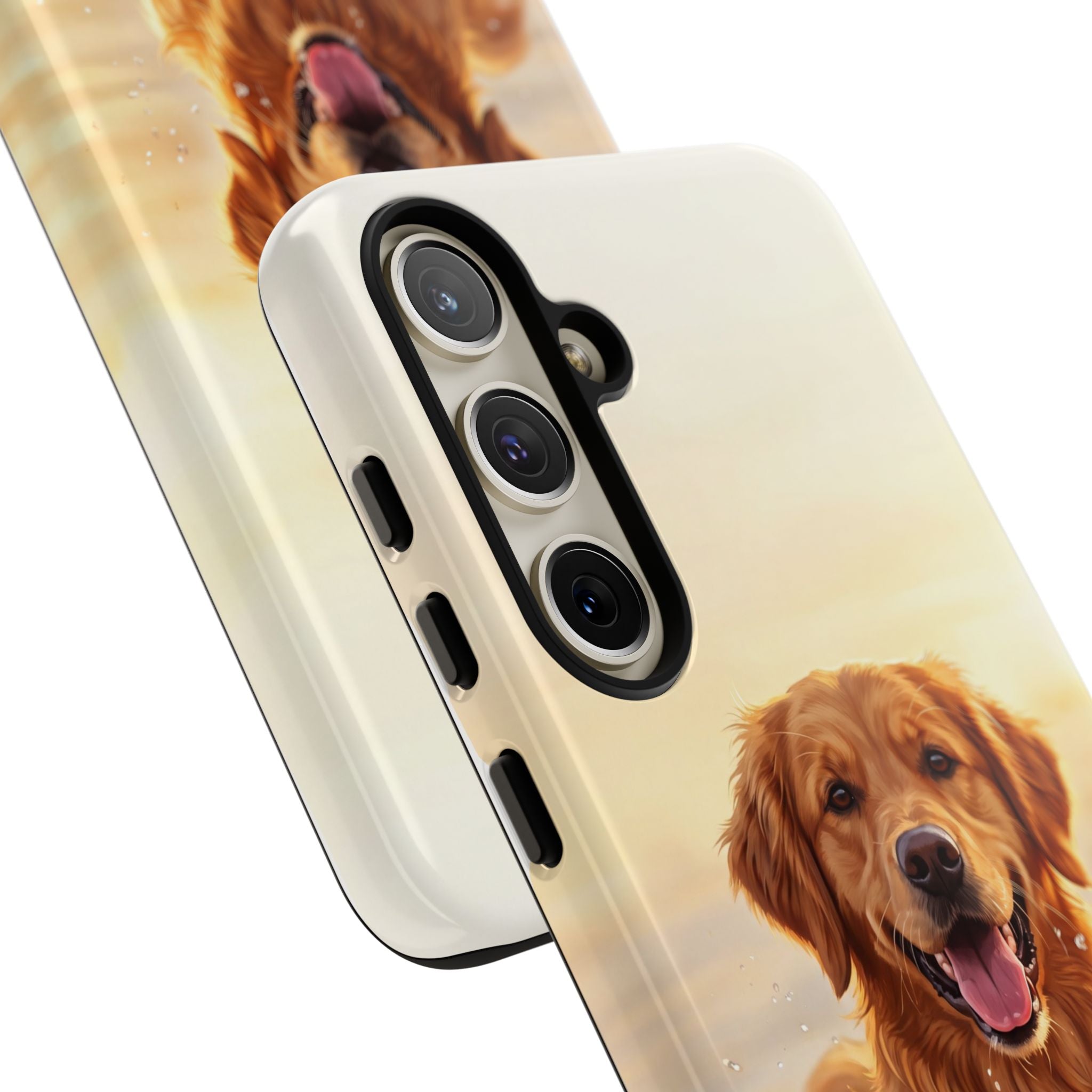 Golden Retriever Splashing in Water Phone Case | Joyful Dog at Golden Hour | iPhone & Samsung