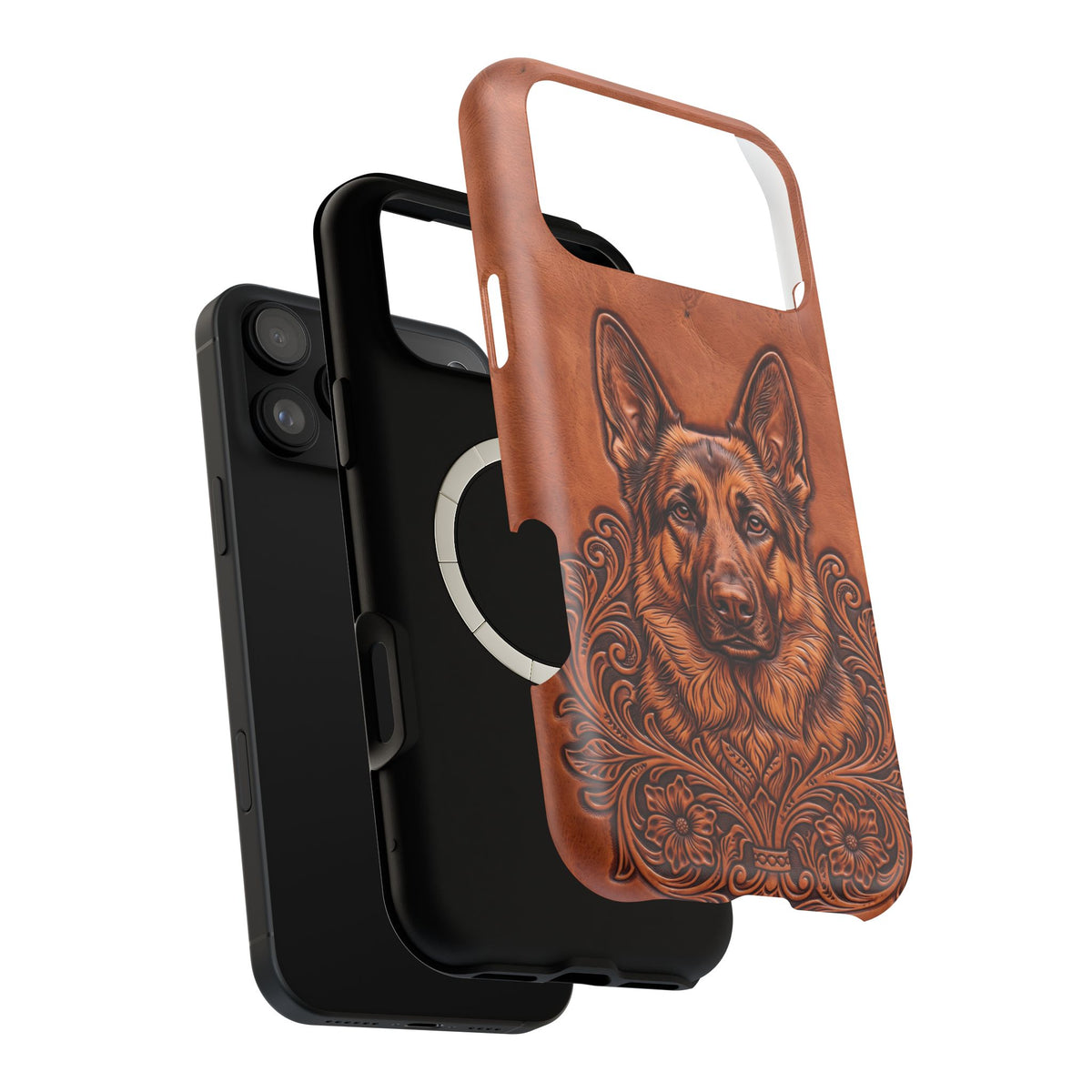 German Shepherd Phone Case | Western Tooled Art — Tough Magnetic Case with Wireless Charging