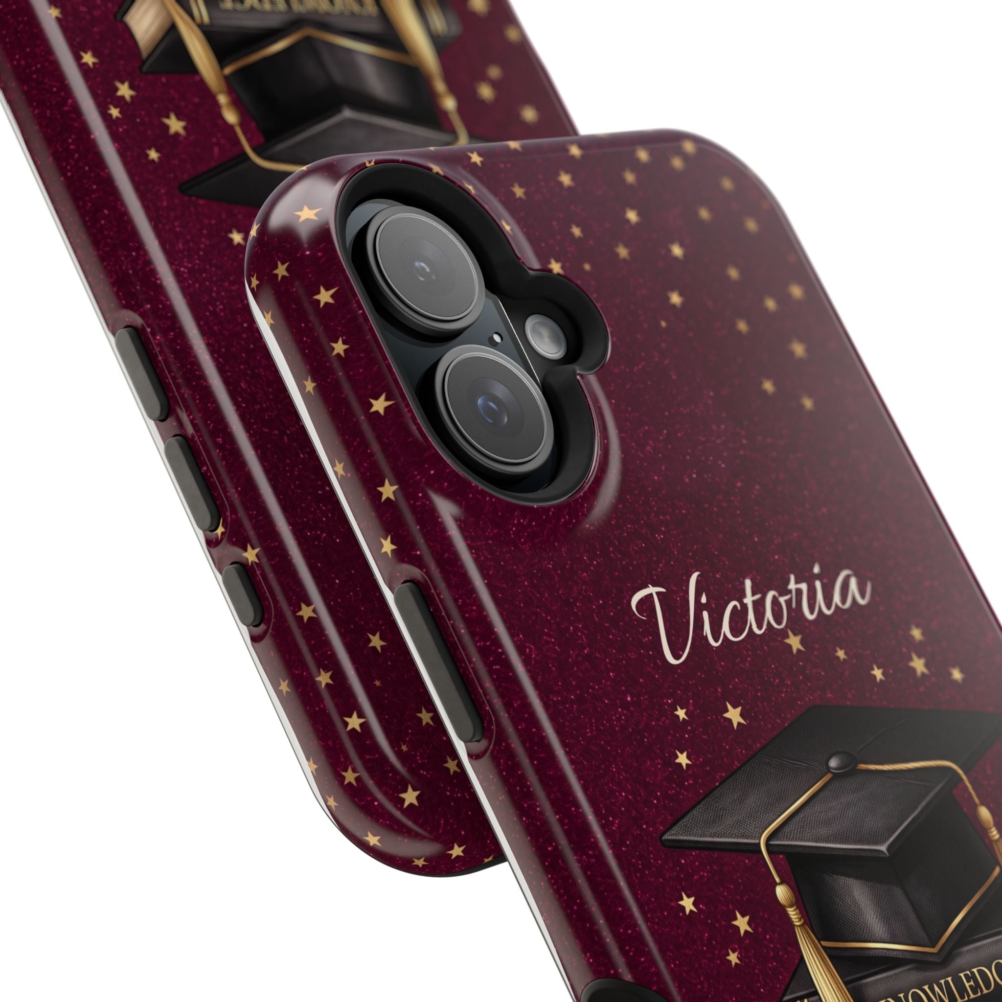 Graduation Cap & Books Personalized Teacher Phone Case — Wireless Charging Cover