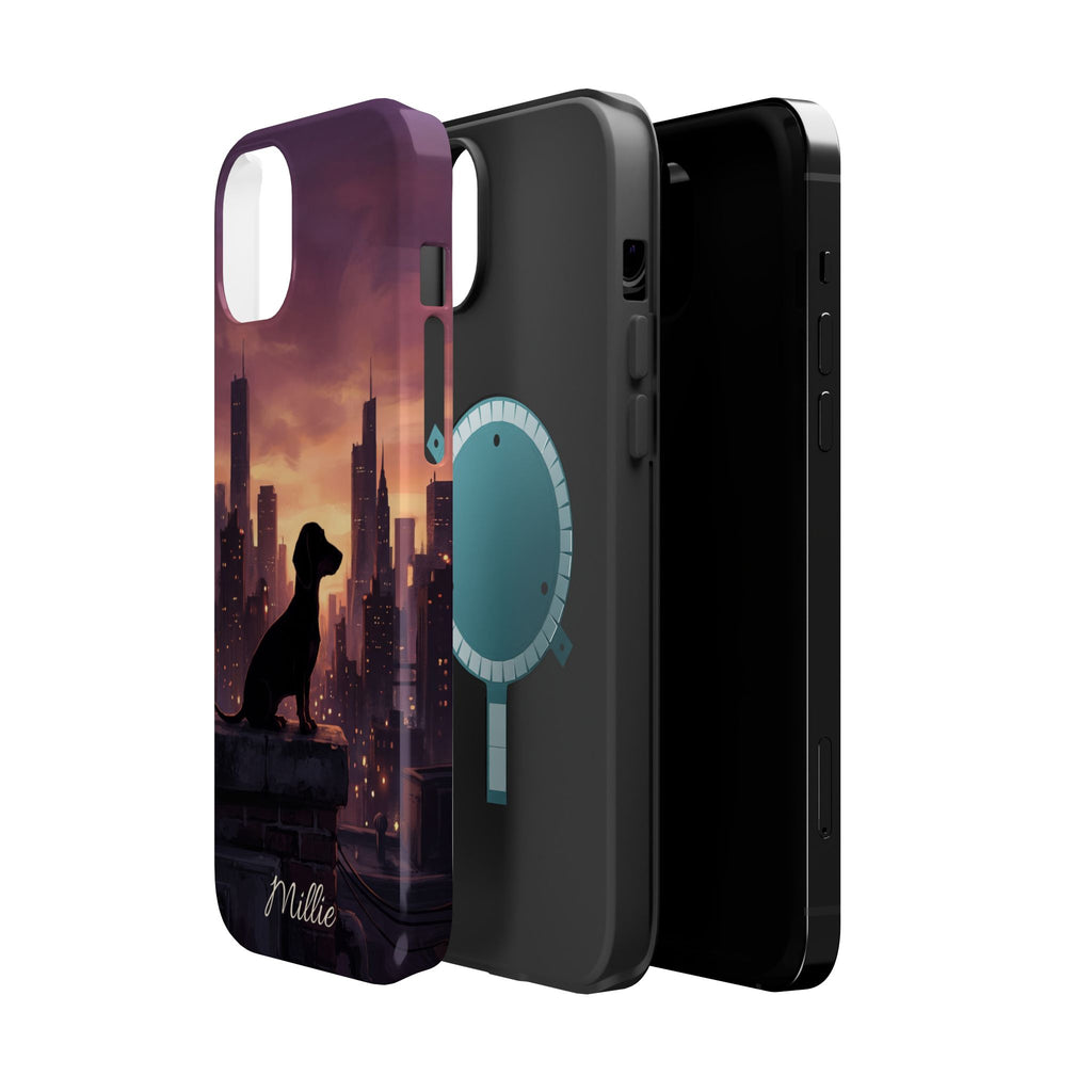 Personalized Dachshund City Skyline Phone Case — Wireless Charging Cover