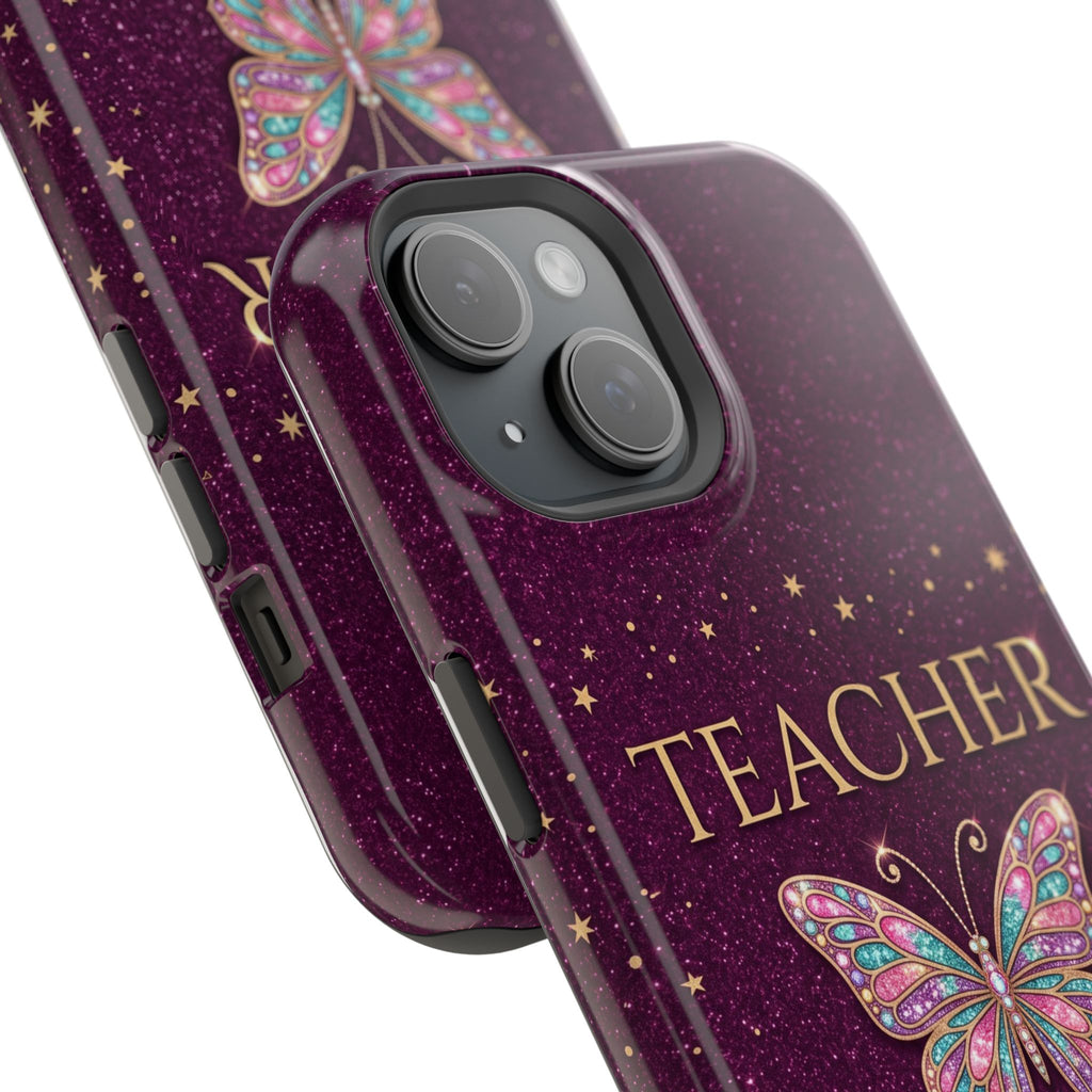 Teacher Life Glitter Butterfly Phone Case — Wireless Charging Cover