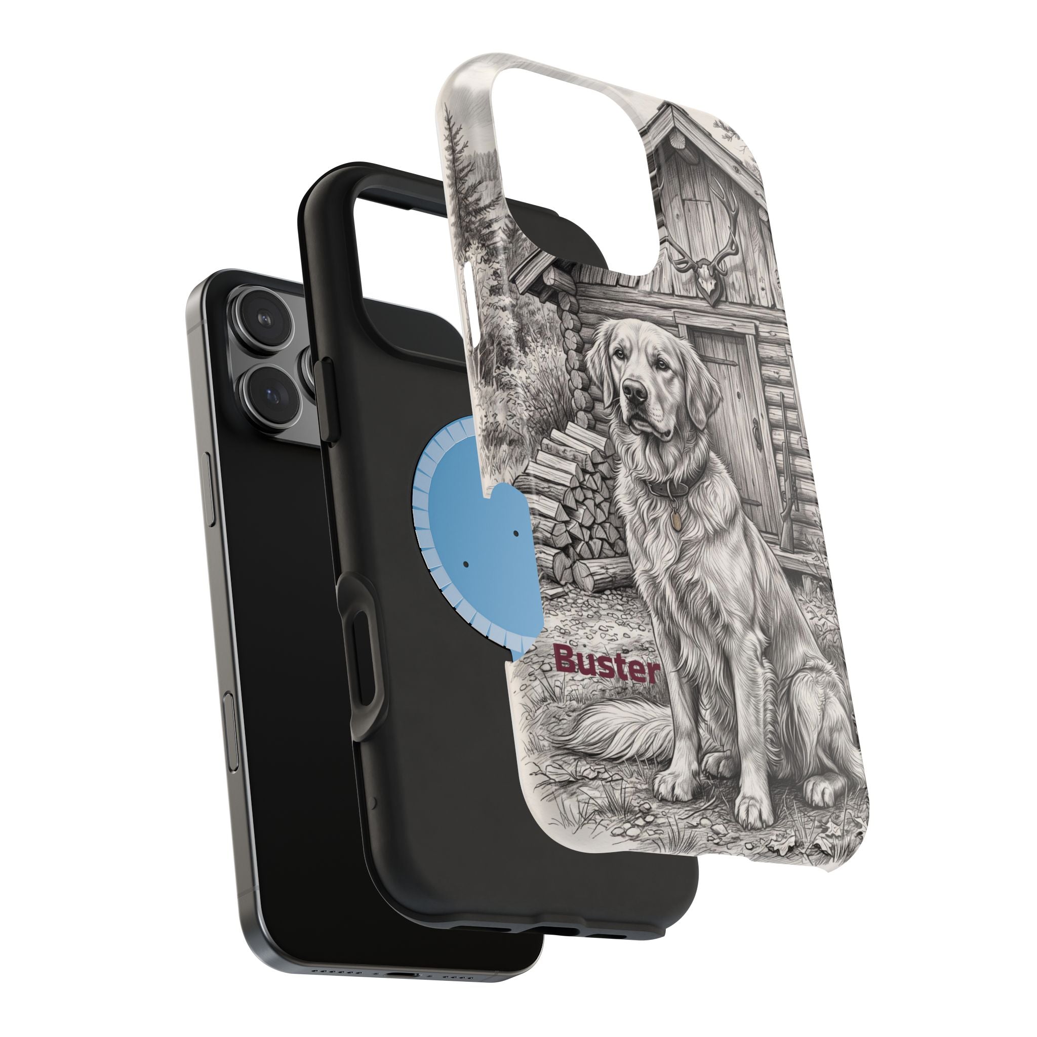 Personalized Golden Retriever Cabin Porch Phone Case — Wireless Charging Cover
