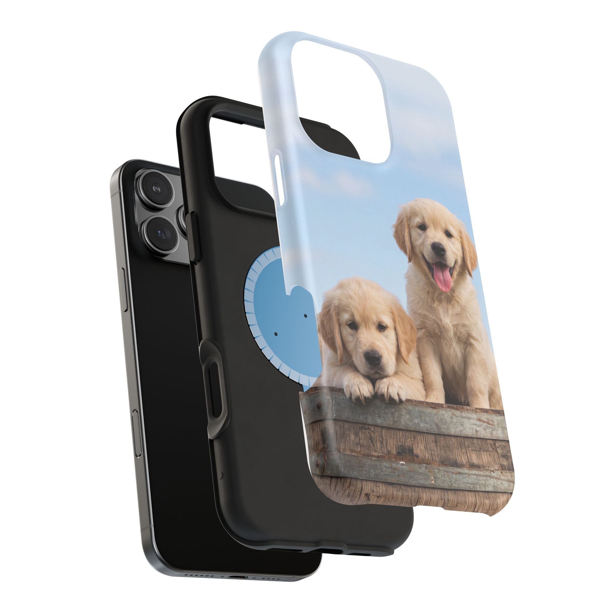 Golden Retriever Puppy Duo Phone Case — Impact-Resistant Wireless Charging Cover