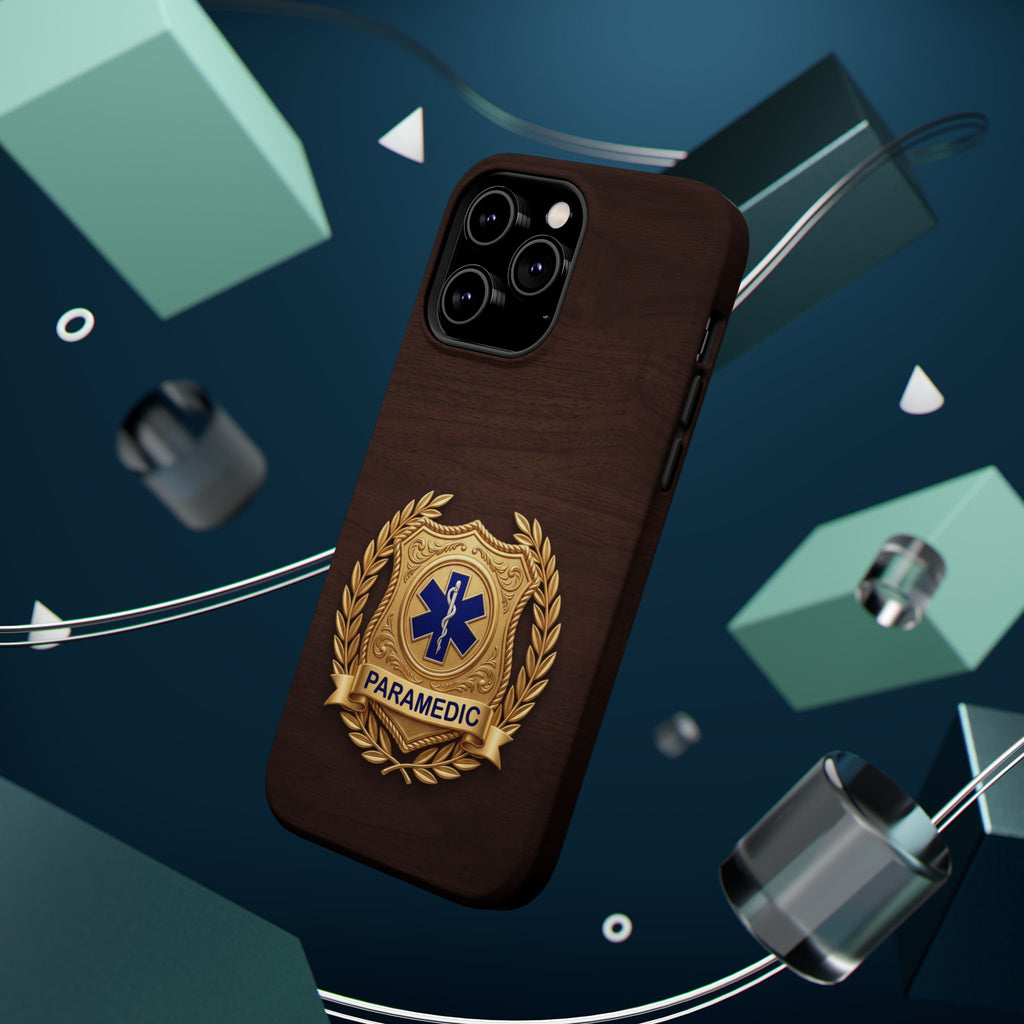 Gold Paramedic Laurel Badge Wood Phone Case — Magnetic Wireless Charging Cover