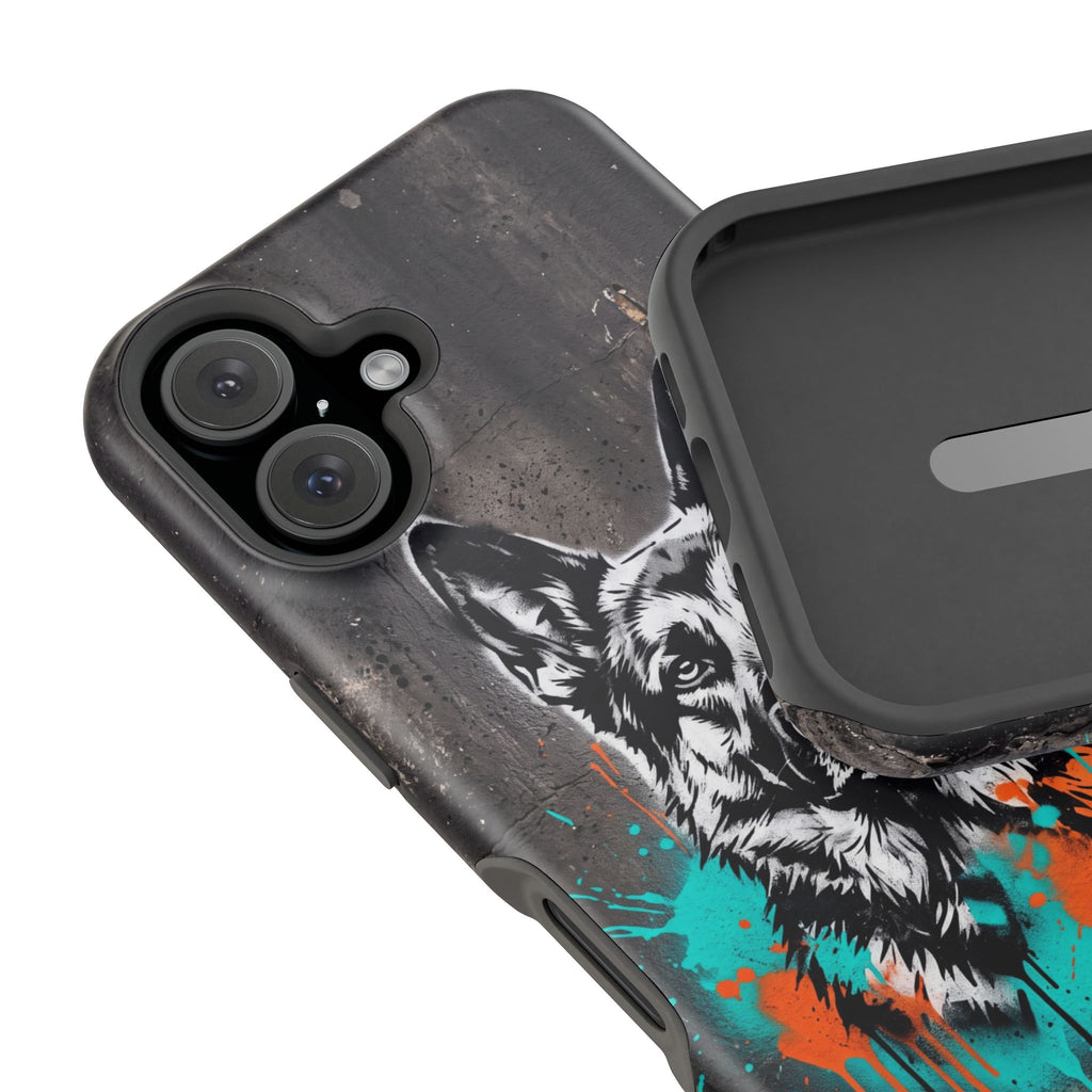German Shepherd Phone Case | Graffiti Street Art — Tough Magnetic Case with Wireless Charging