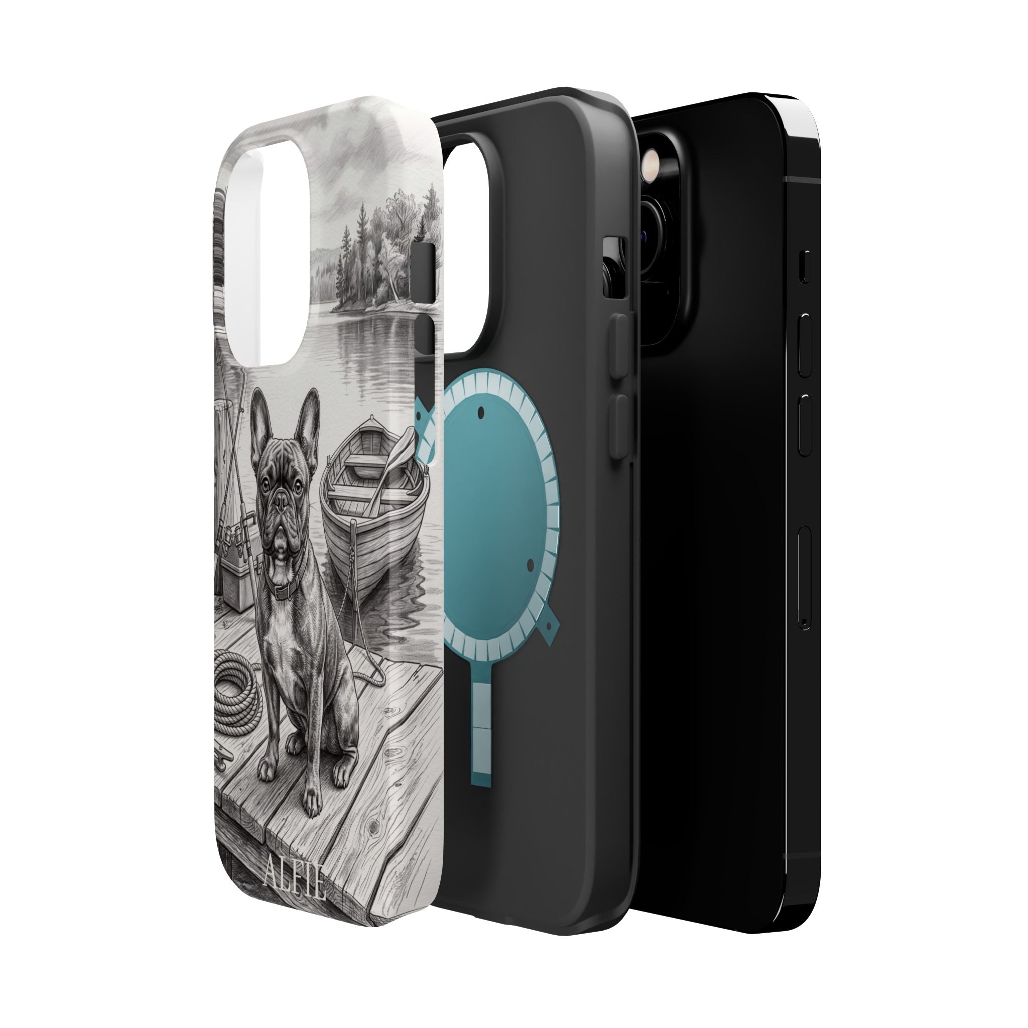 Personalized French Bulldog Lakeside Dock Phone Case — Wireless Charging Cover