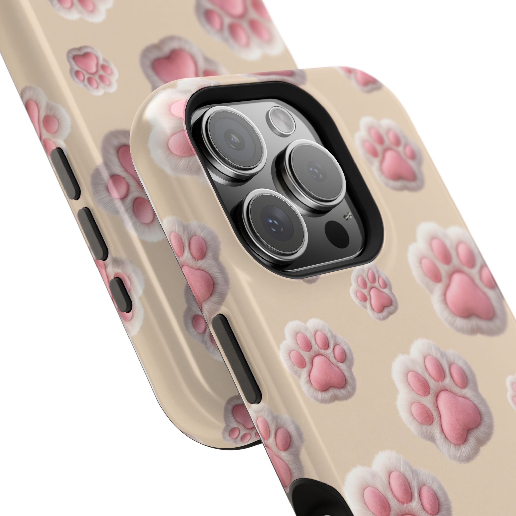 Pink Paw Print Phone Case — Impact-Resistant Wireless Charging Cover