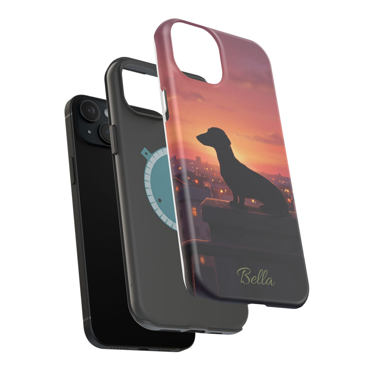 Personalized Dachshund Rooftop Sunset Phone Case — Wireless Charging Cover