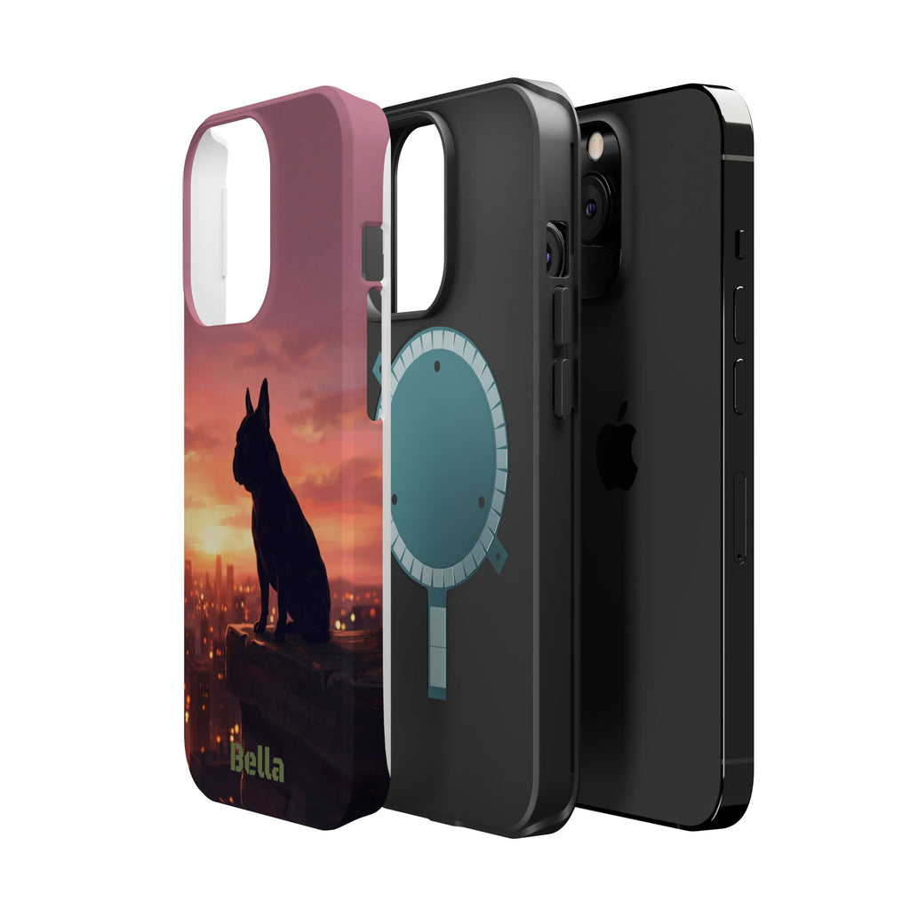 Personalized French Bulldog City Skyline Sunset Phone Case — Wireless Charging Cover