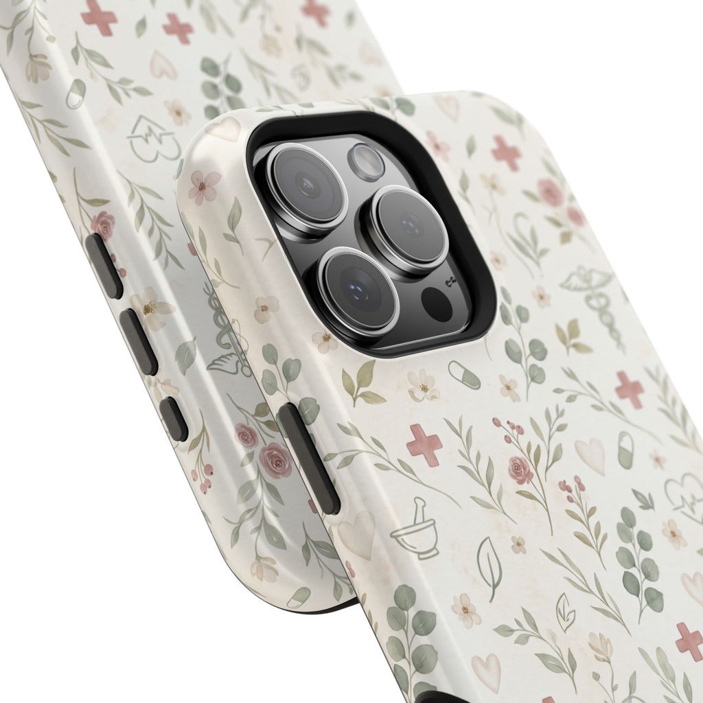 Floral Nurse Phone Case — Impact-Resistant Wireless Charging Cover