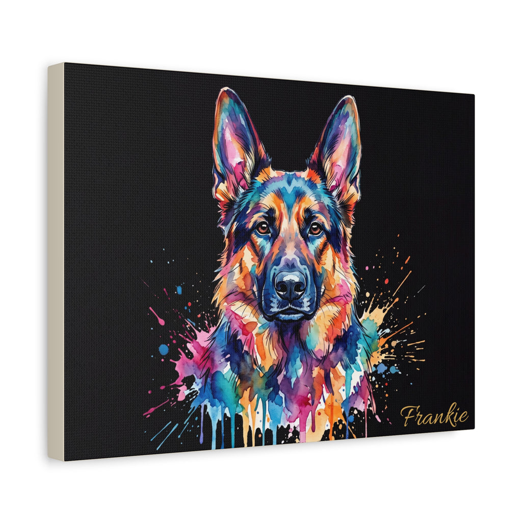 German Shepherd Personalized Canvas | Rainbow Paint Drip Wall Art