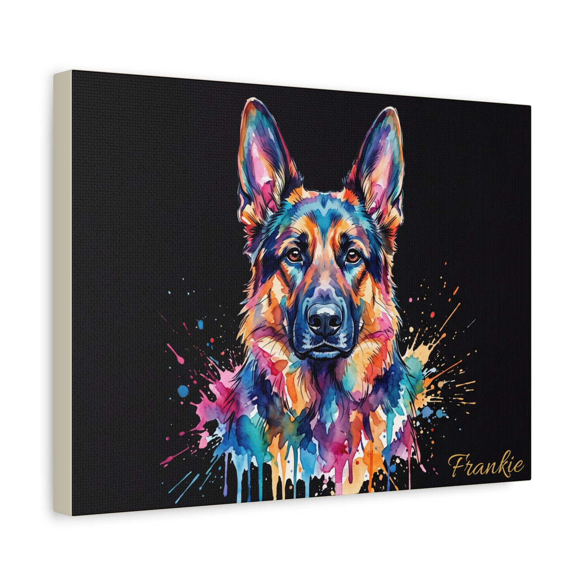 German Shepherd Personalized Canvas | Rainbow Paint Drip Wall Art