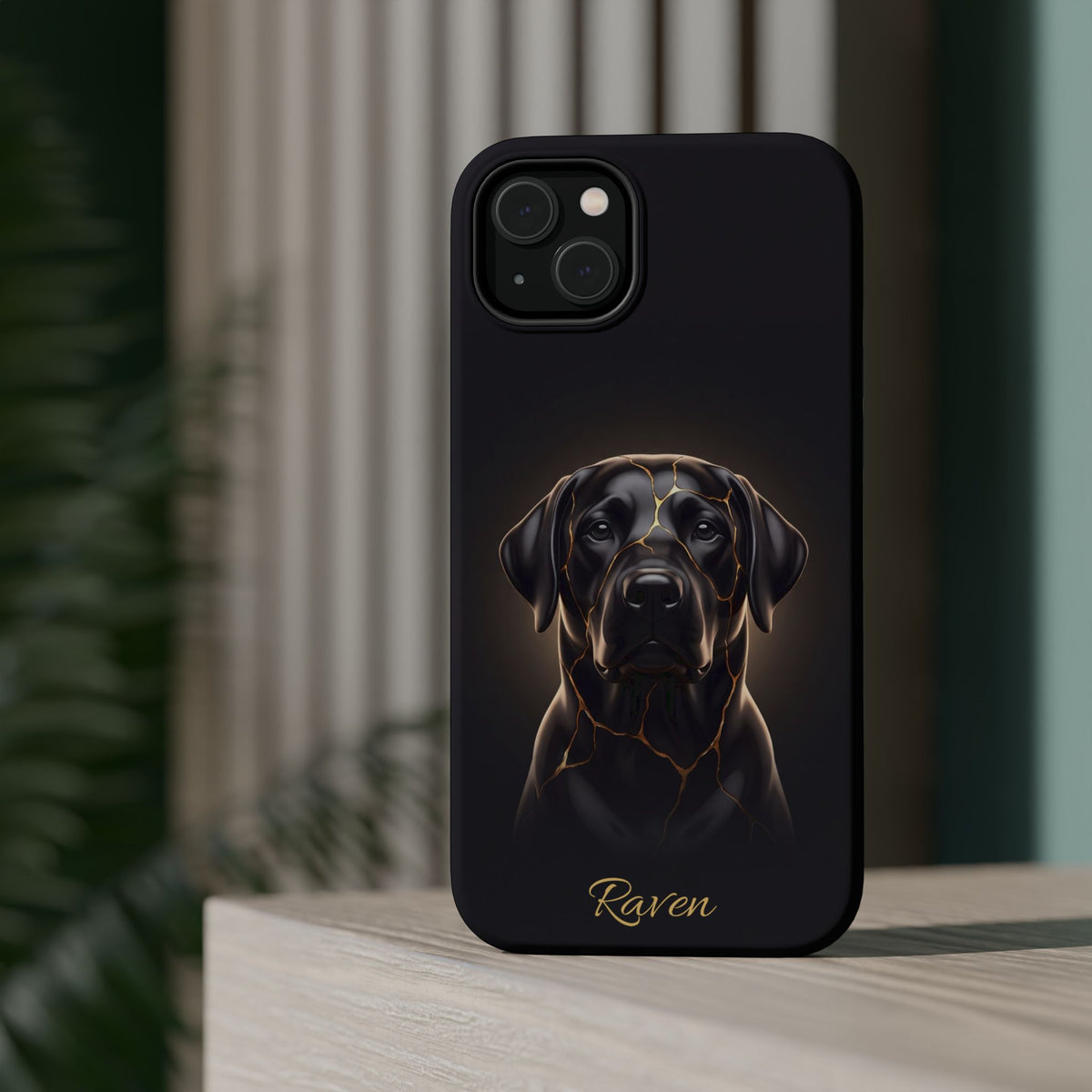 Personalized Obsidian Kintsugi Labrador Phone Case — Tough Magnetic Case with Wireless Charging