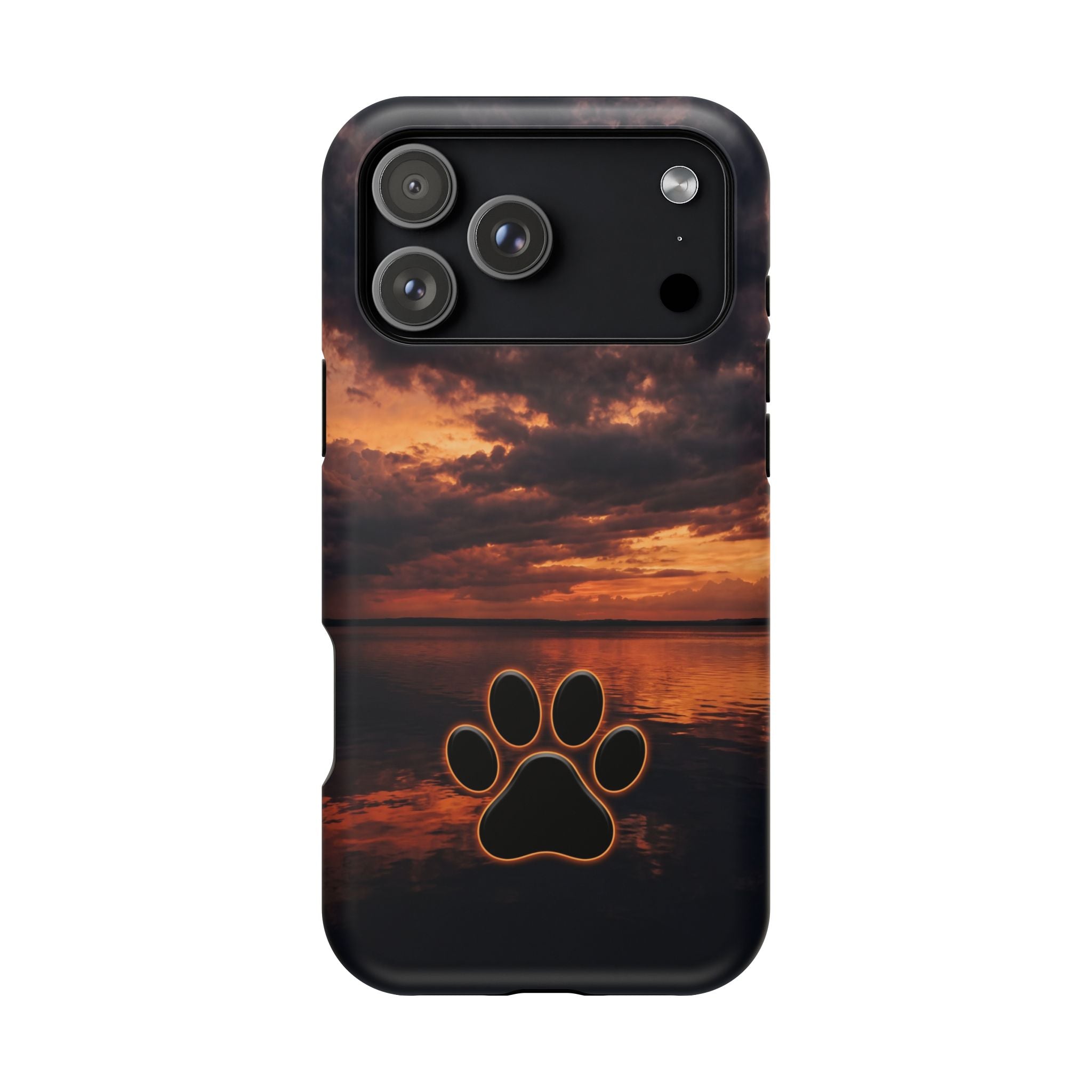 Sunset Paw Print Phone Case — Impact-Resistant Wireless Charging Cover