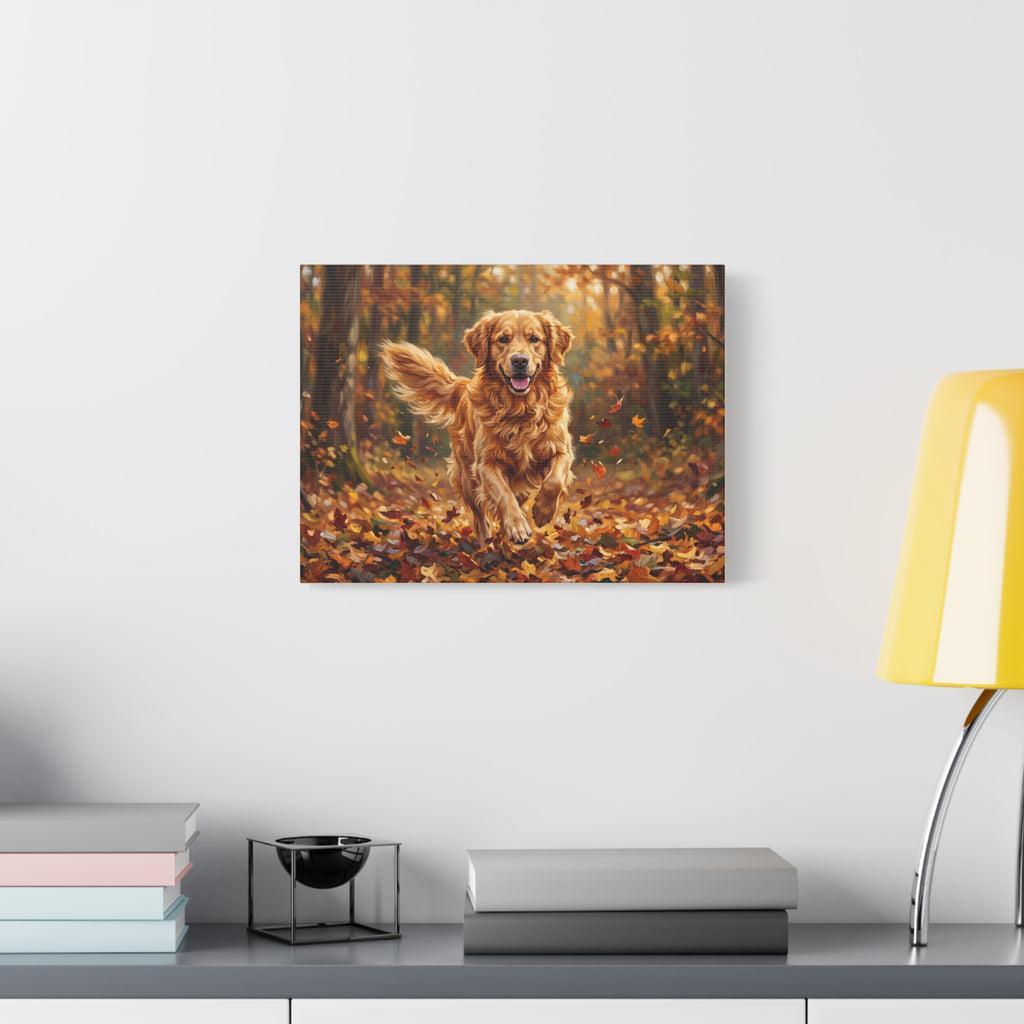 Golden Retriever Autumn Canvas — Stretched Matte Wall Art