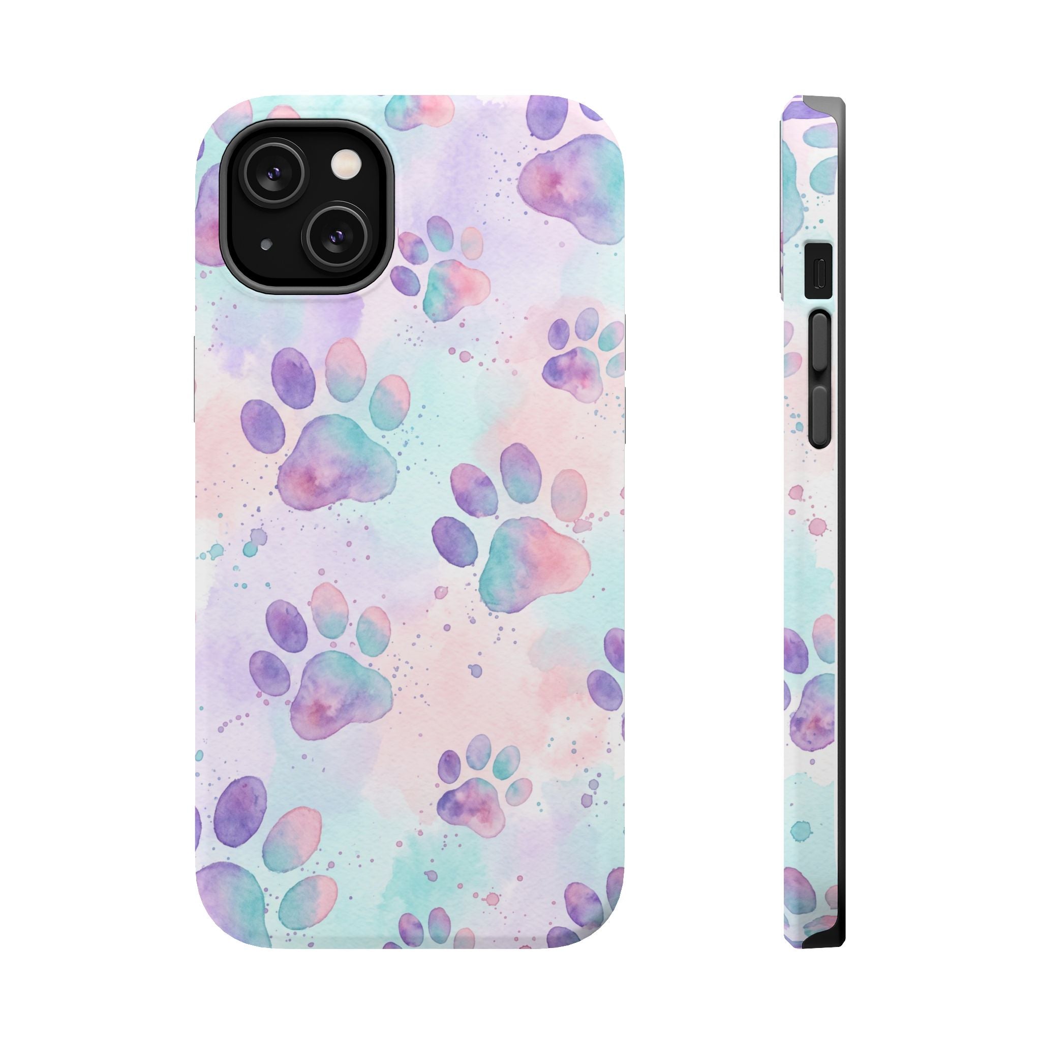 Watercolor Paw Print Phone Case — Impact-Resistant Wireless Charging Cover