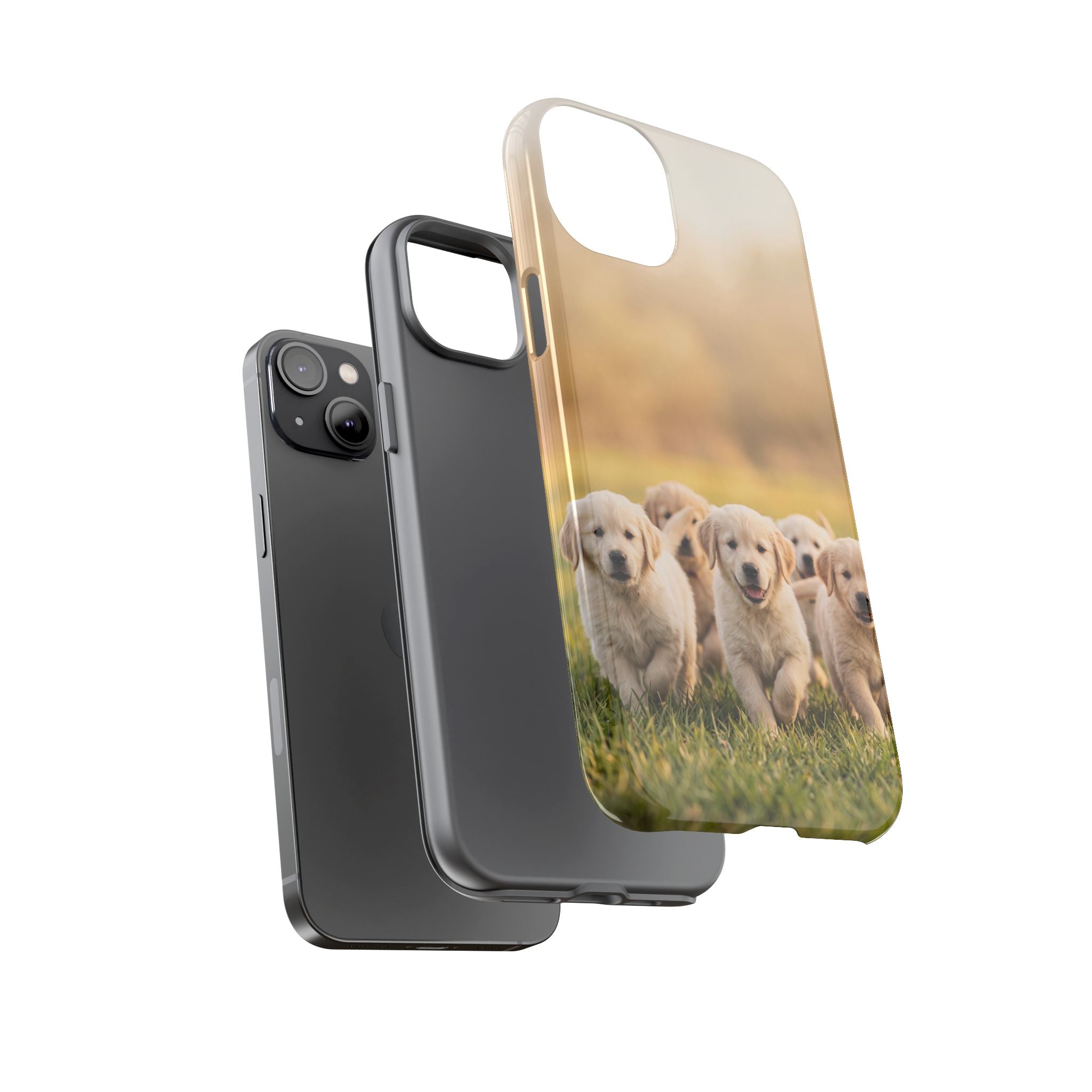 Golden Retriever Puppies Phone Case | Playful Puppy Pack Running in Grass | iPhone & Samsung