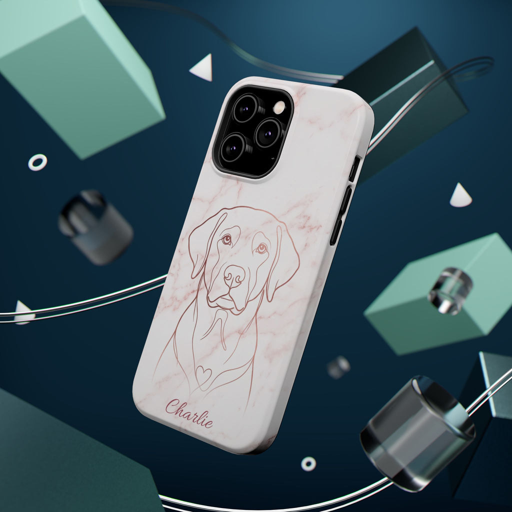 Personalized Rose Gold Marble Labrador Phone Case — Tough Magnetic Case with Wireless Charging