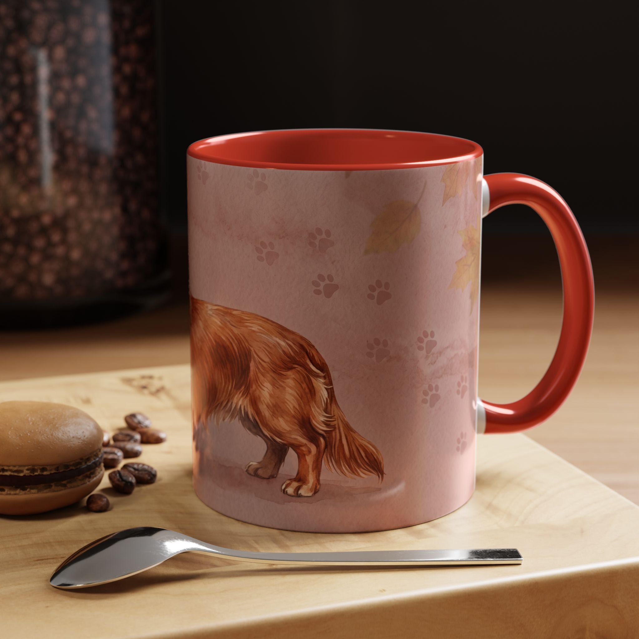 Dachshund Lover Mug | Long-Haired Wiener Dog with Plaid Bandana, Dusty Rose Watercolor Dog Gift