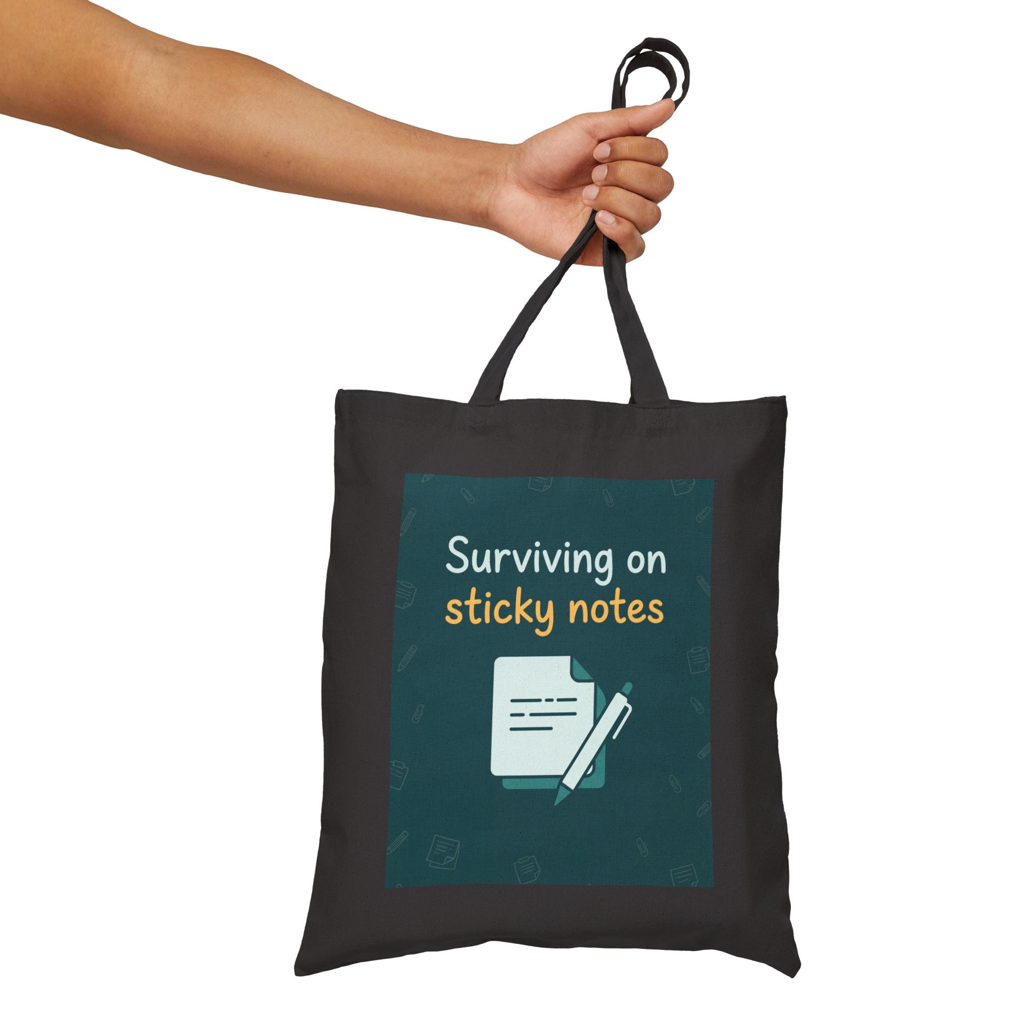 ⁠Surviving on Sticky Notes | Teacher Tote Bag | Teacher Appreciation Gift, Funny Teacher Tote Bag