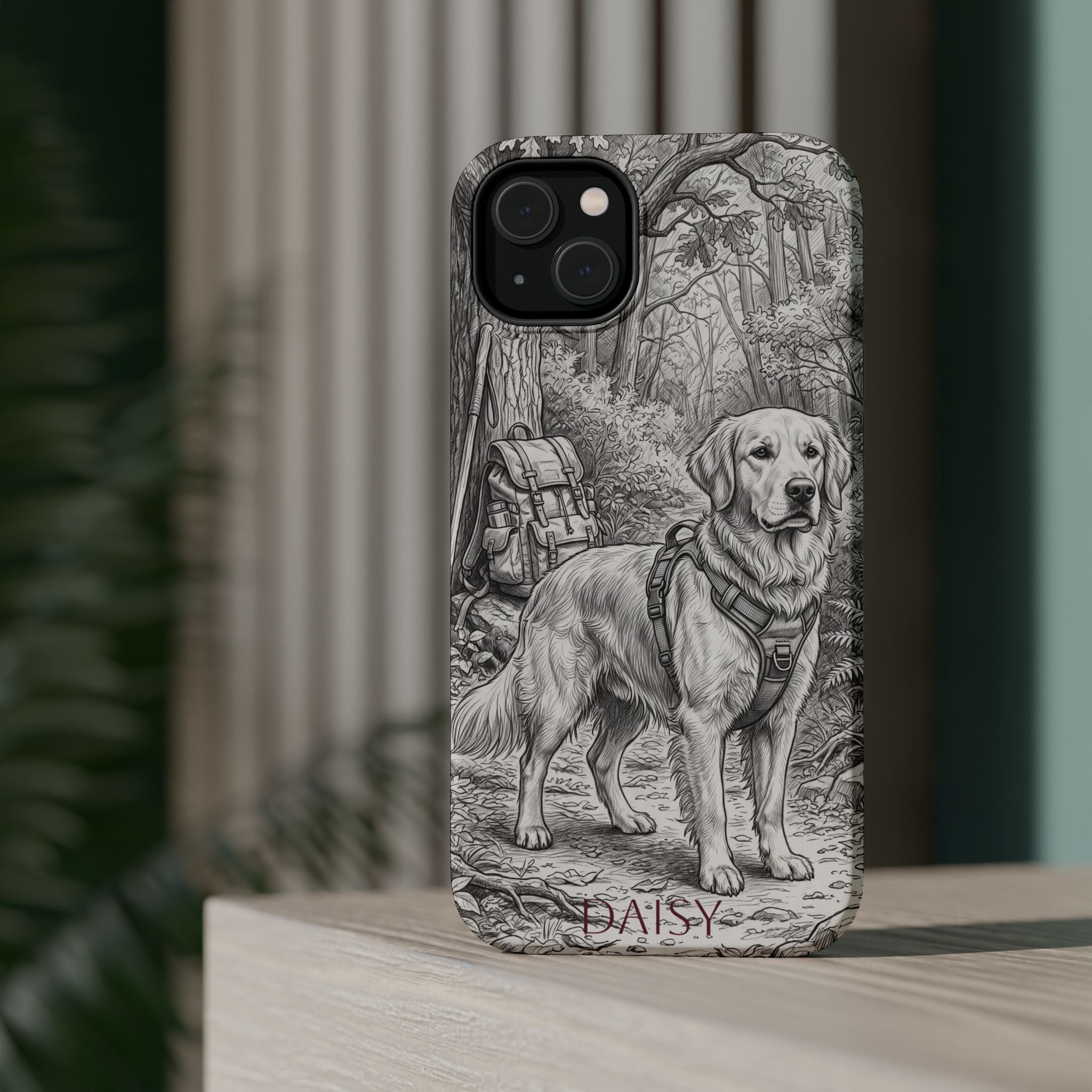 Personalized Golden Retriever Woodland Trail Phone Case — Wireless Charging Cover