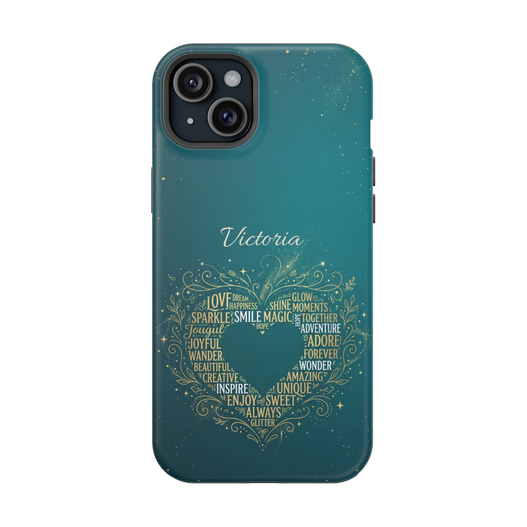 Personalized Teacher Heart Word Art Phone Case — Impact-Resistant Wireless Charging Cover