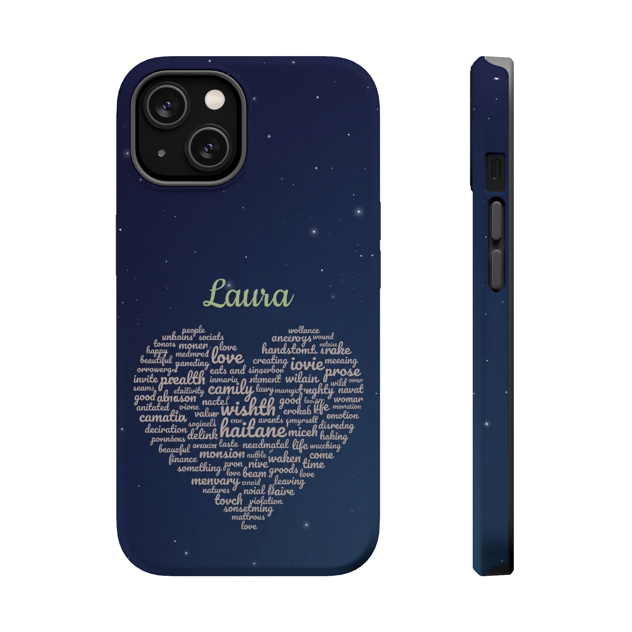 Personalized Teacher Heart Word Art Phone Case — Navy Wireless Charging Cover