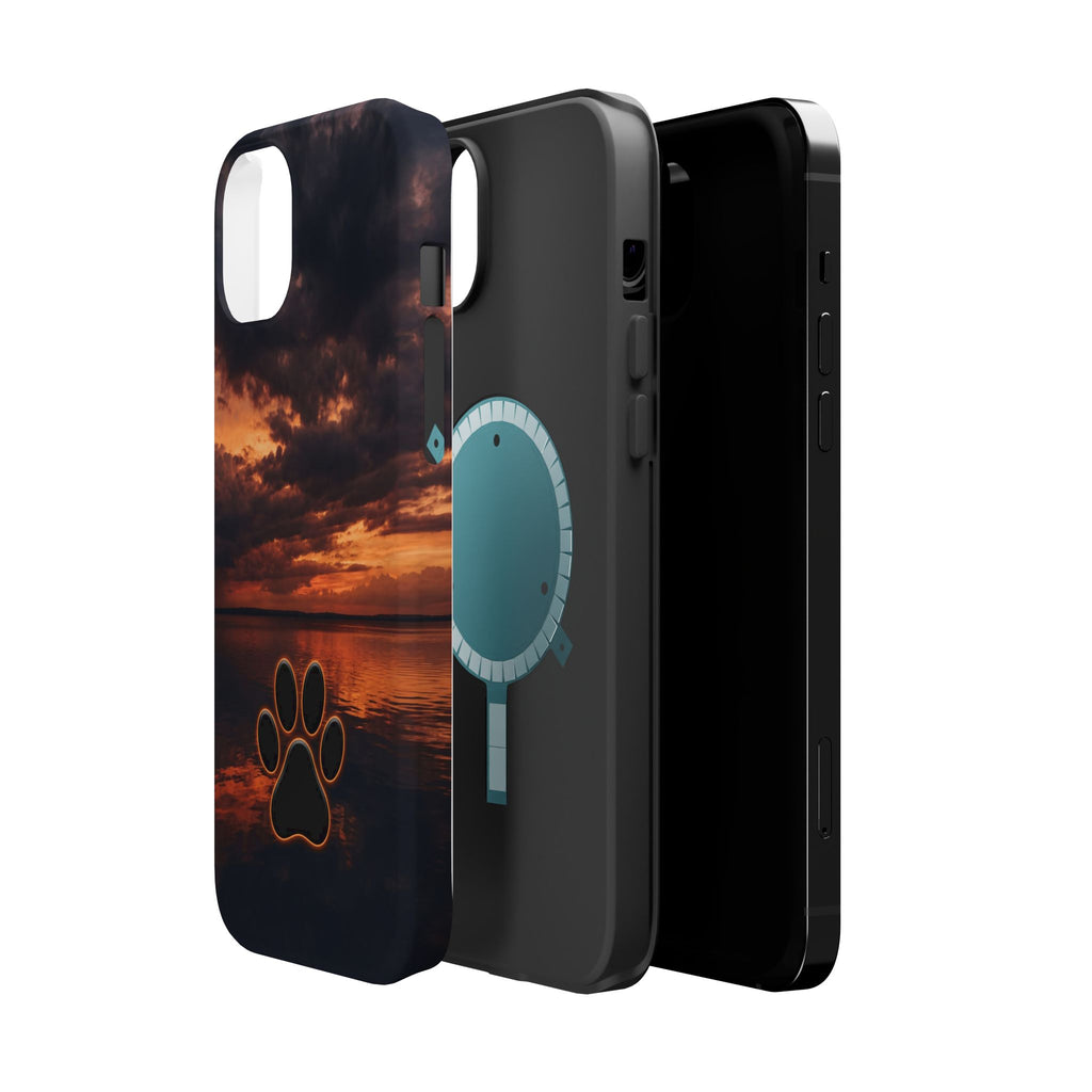 Sunset Paw Print Phone Case — Impact-Resistant Wireless Charging Cover