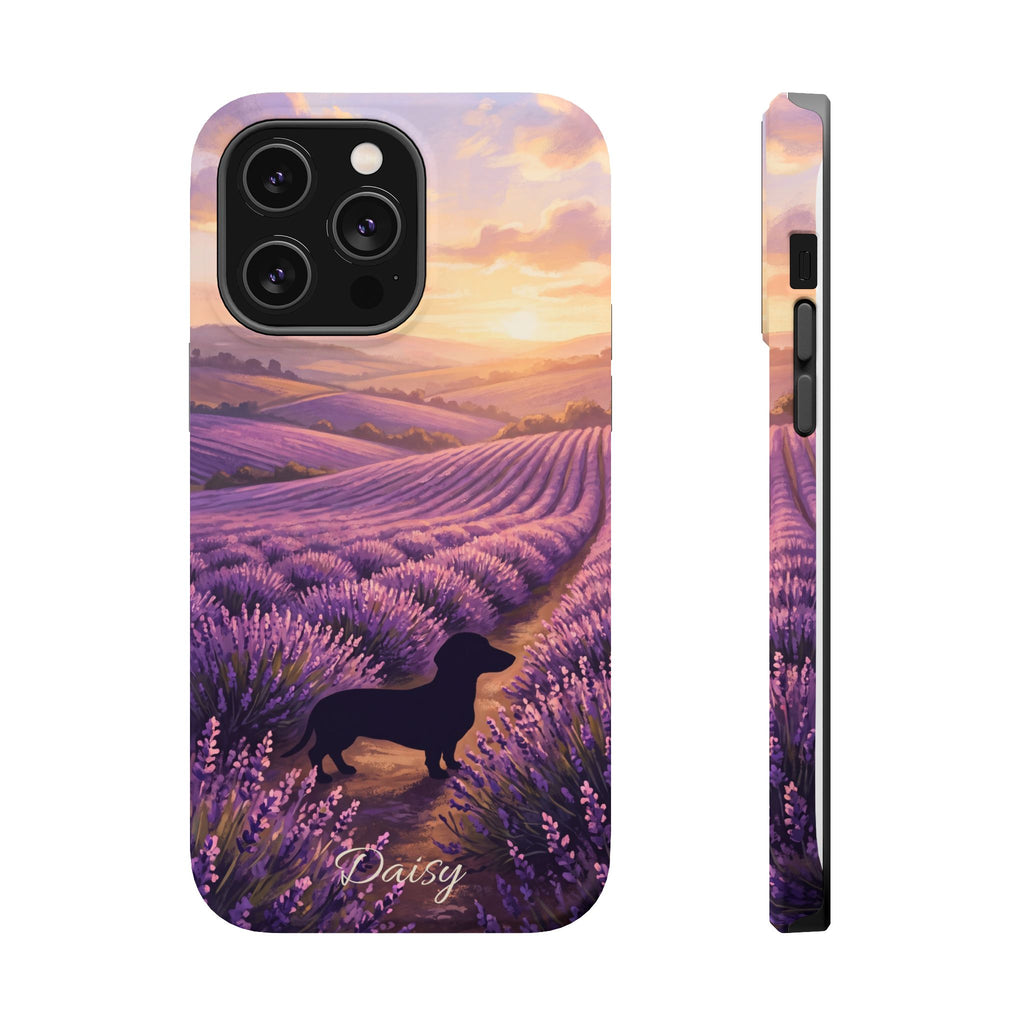 Personalized Dachshund Lavender Field Phone Case — Wireless Charging Cover
