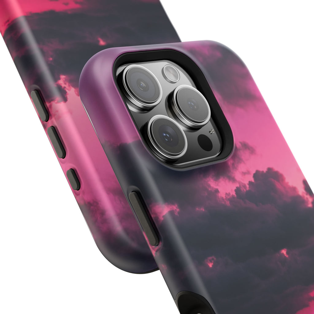 iPhone & Samsung Magnetic Impact-Resistant Phone Case — Pink Twilight Cloud with Paw Print