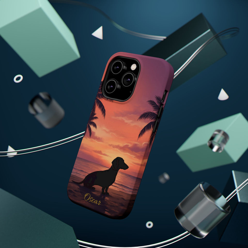 Personalized Dachshund Tropical Beach Sunset Phone Case — Wireless Charging Cover