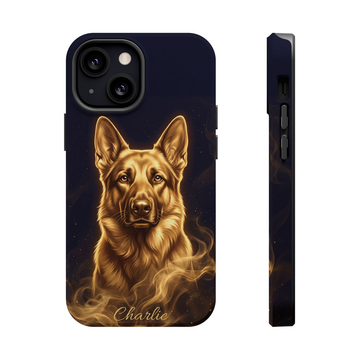 German Shepherd Phone Case | Personalized Gold Glow Art — Tough Magnetic Case with Wireless Charging