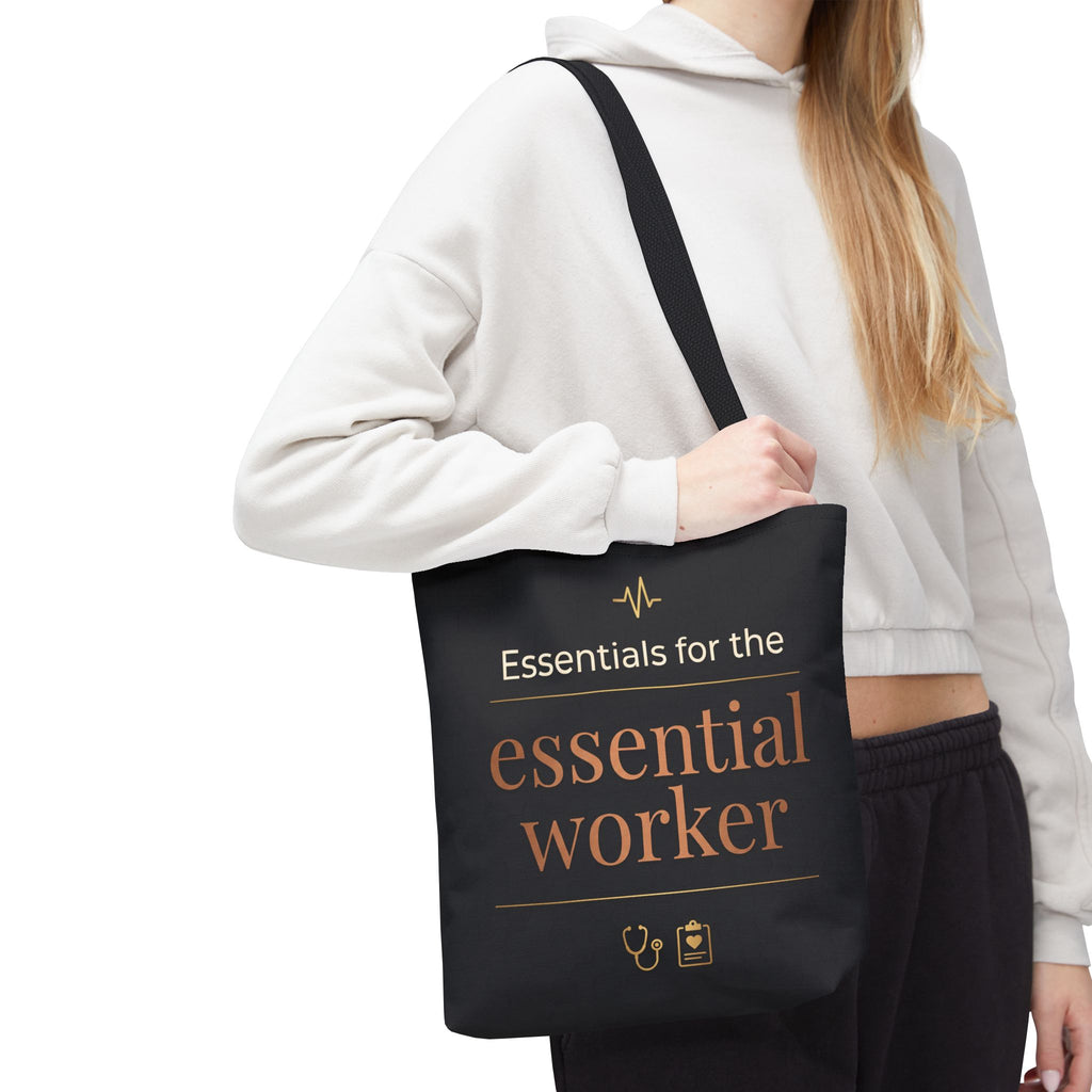 Essentials for the Essential Worker Tote | Healthcare Worker Gift Tote Bag | Nurse Doctor Appreciation Gift | Premium Polyester Carry-All