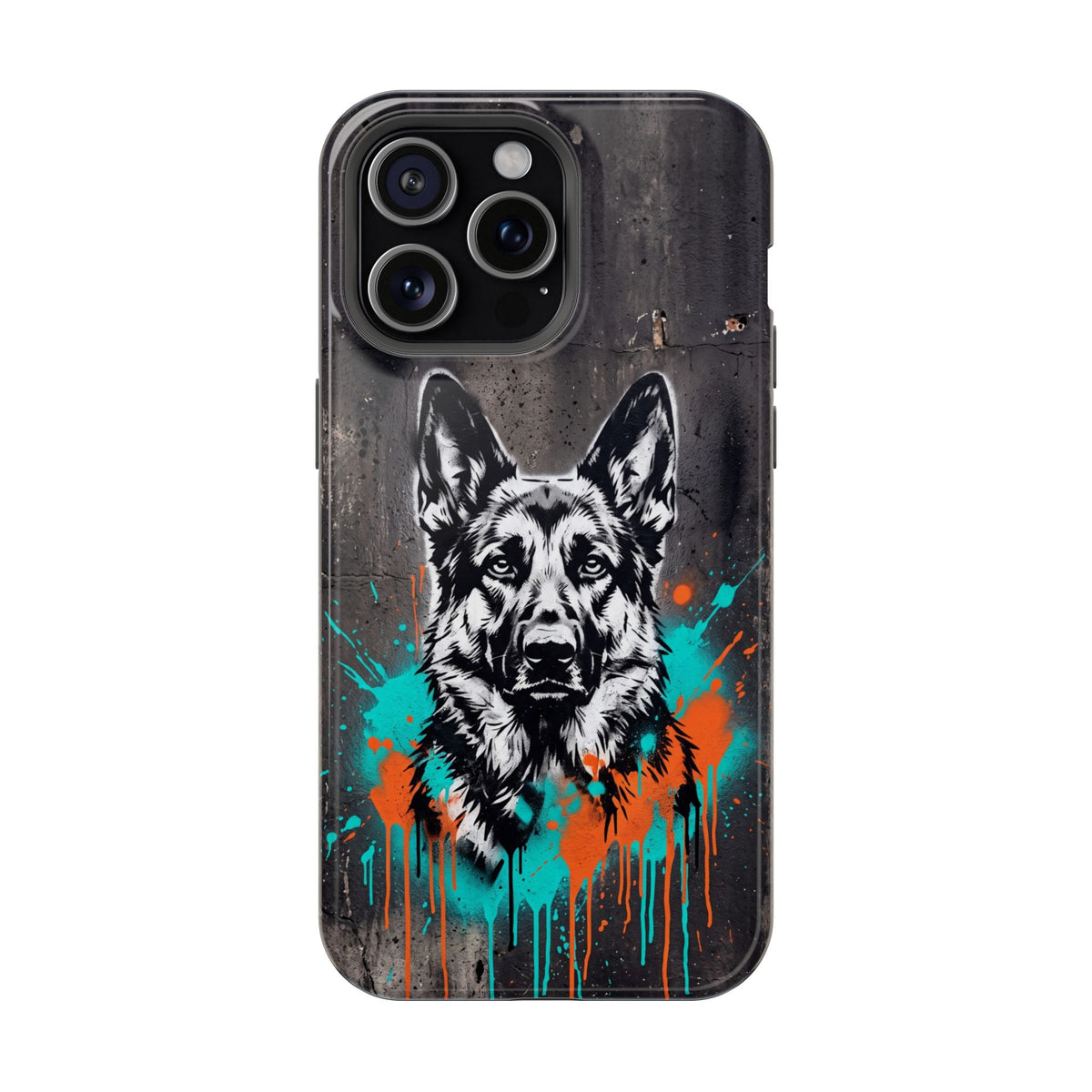 German Shepherd Phone Case | Graffiti Street Art — Tough Magnetic Case with Wireless Charging