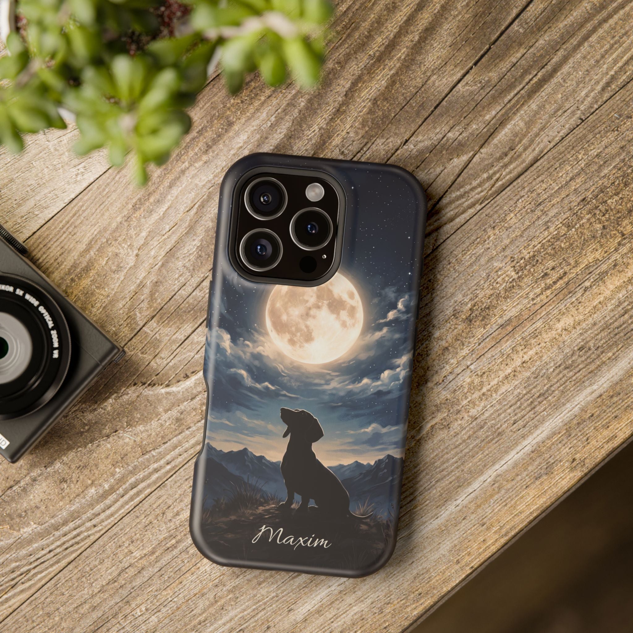 Personalized Dachshund Moonlight Phone Case — Wireless Charging Cover