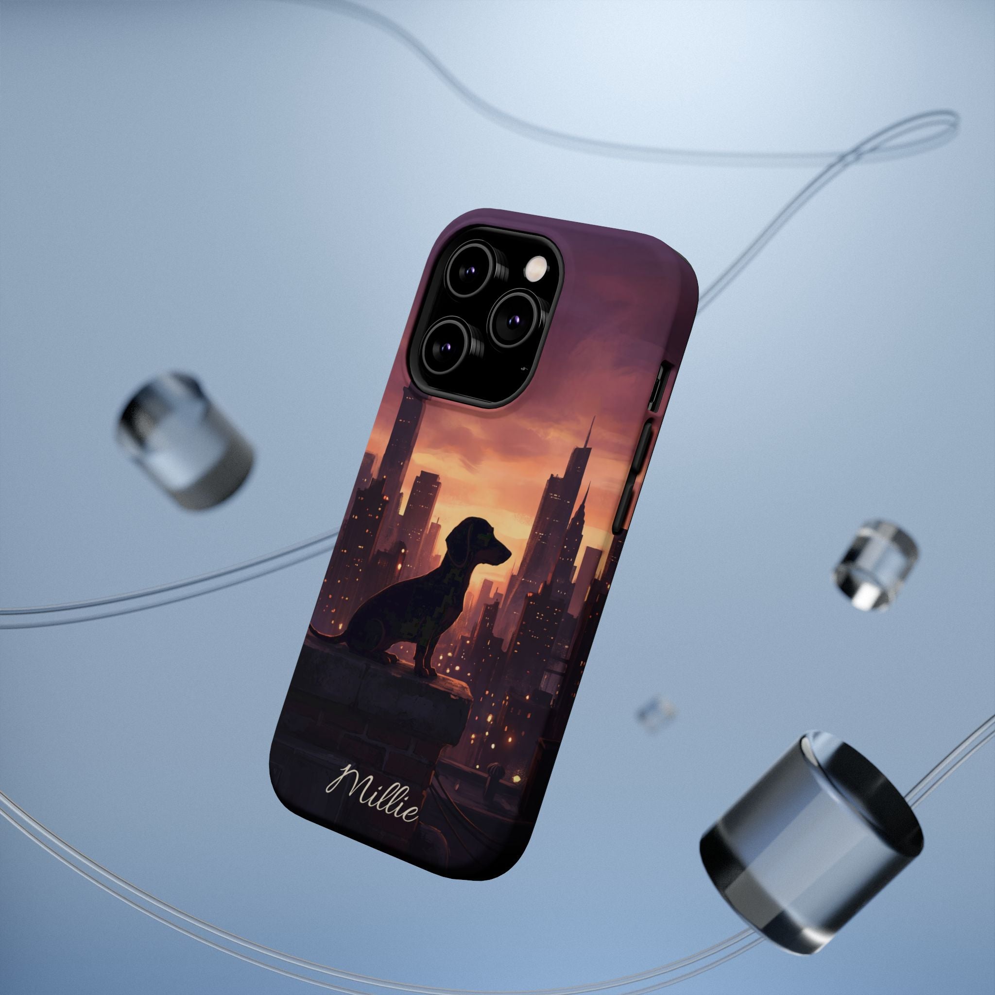 Personalized Dachshund City Skyline Phone Case — Wireless Charging Cover