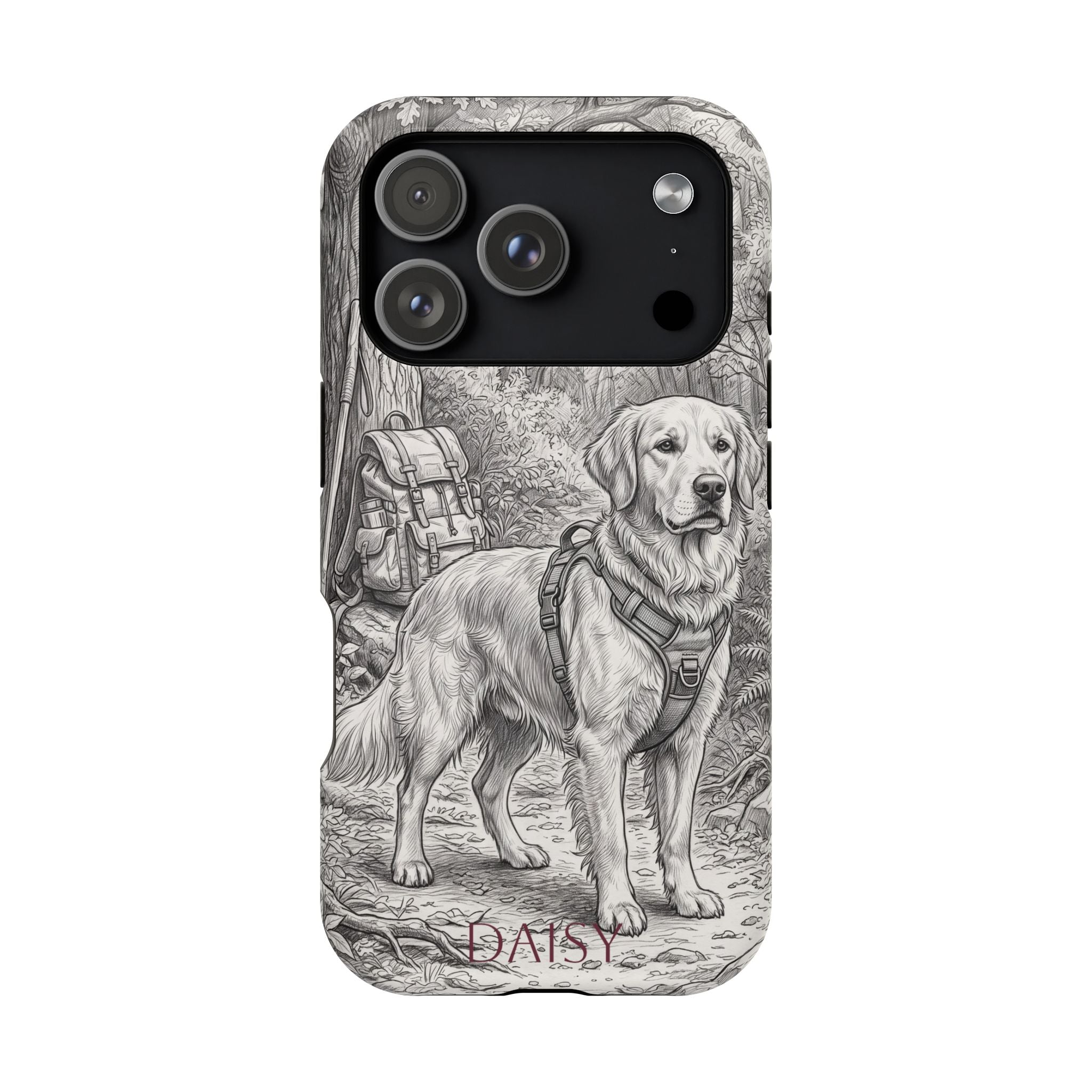 Personalized Golden Retriever Woodland Trail Phone Case — Wireless Charging Cover
