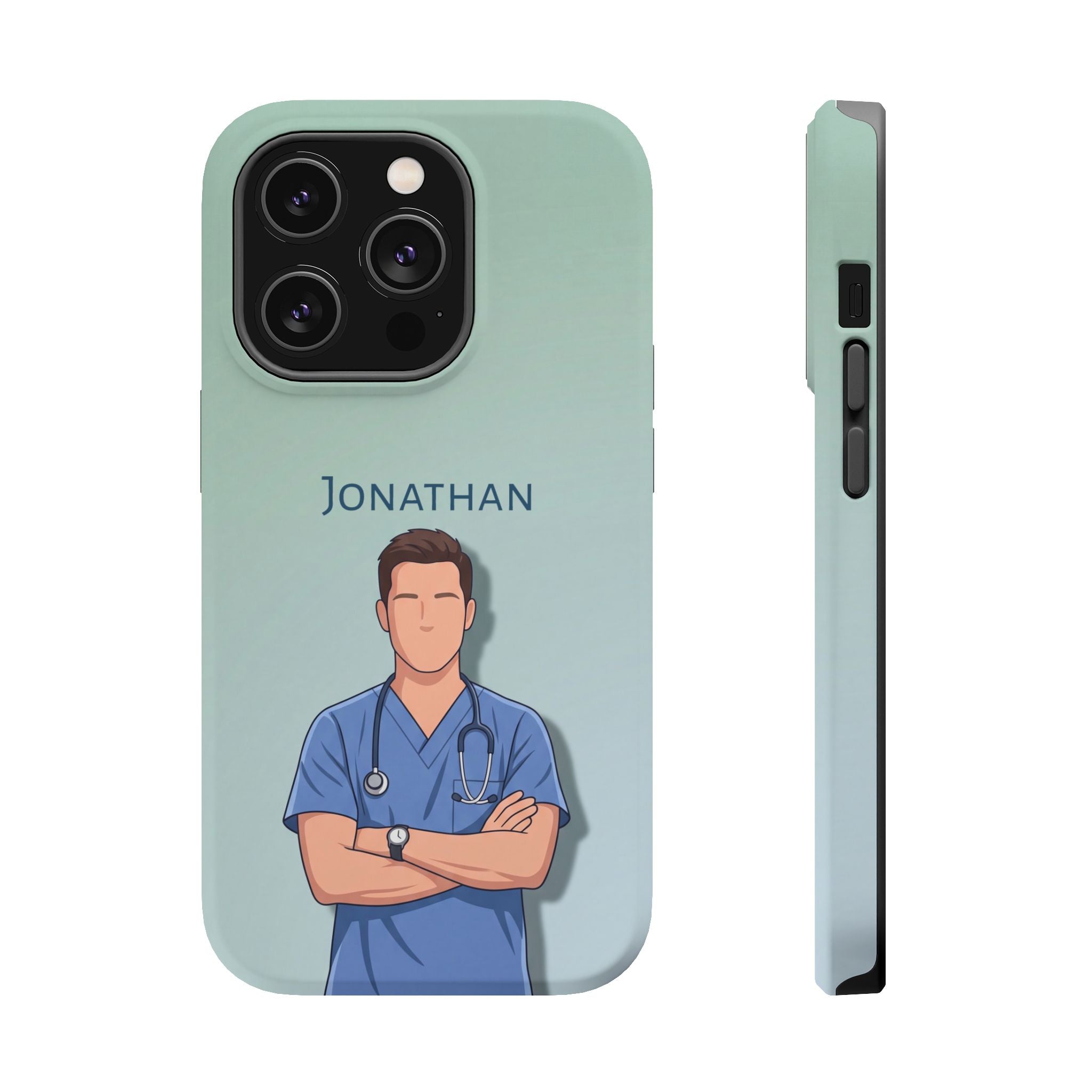 Personalized Nurse Portrait Phone Case — Impact-Resistant Wireless Charging Cover