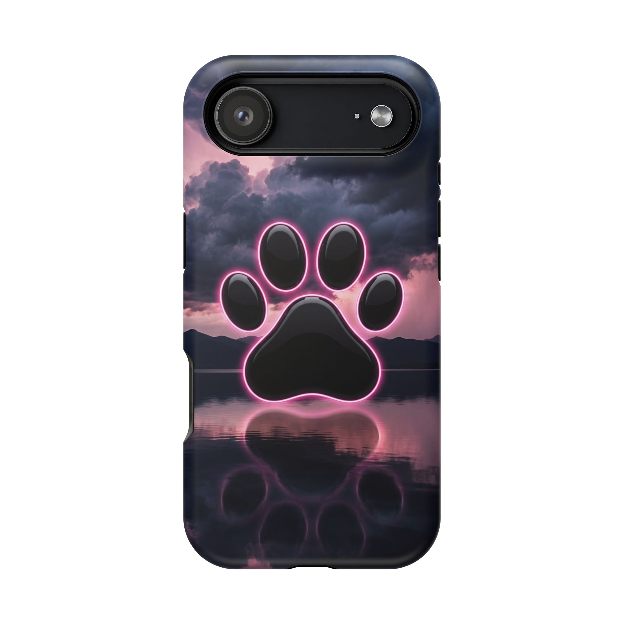 Neon Paw Print Phone Case — Impact-Resistant Wireless Charging Cover