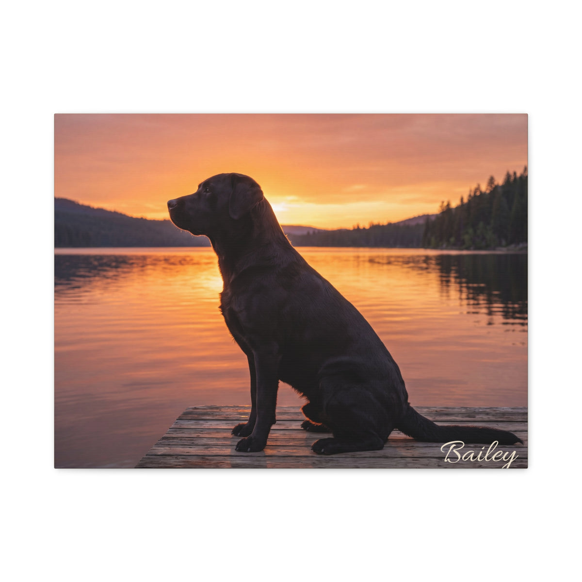 Black Labrador Personalized Canvas | Lakeside Sunset Silhouette Wall Art