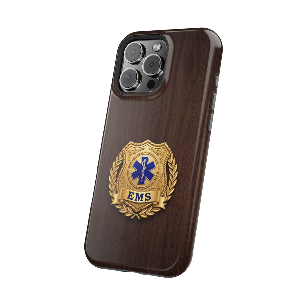 Gold EMS Laurel Badge Wood Phone Case — Magnetic Wireless Charging Cover