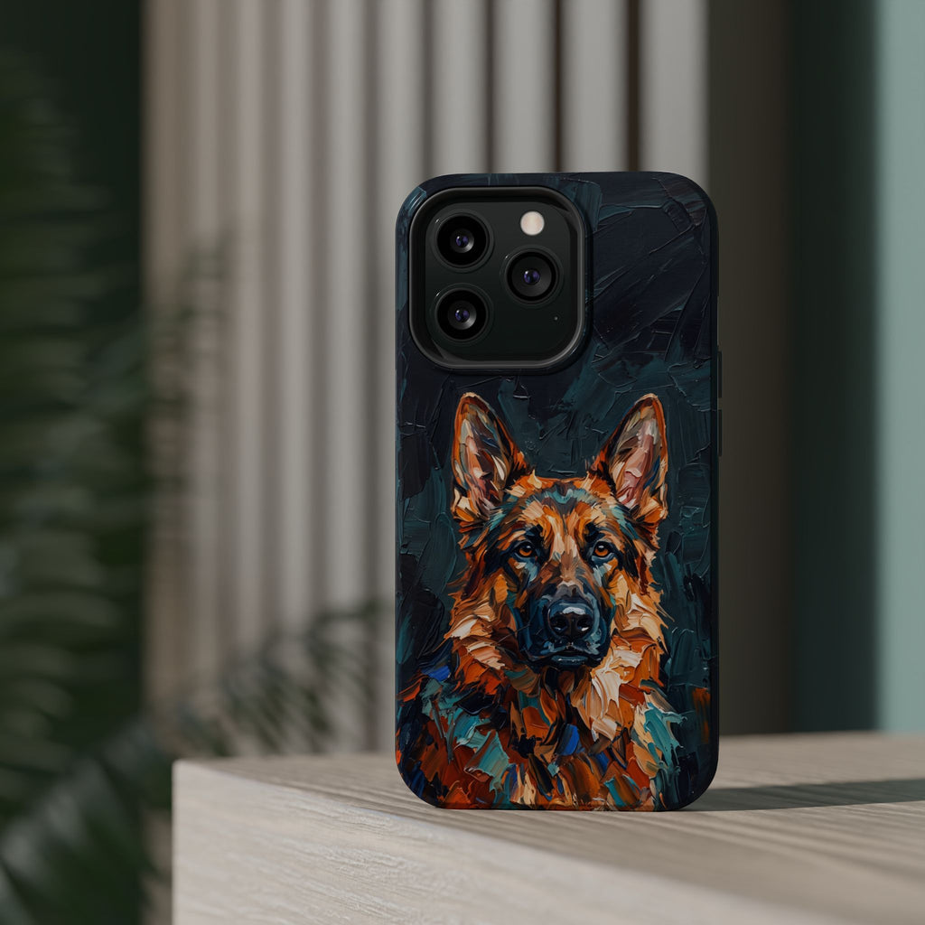 German Shepherd Phone Case | Palette Knife Painting Art — Tough Magnetic Case with Wireless Charging