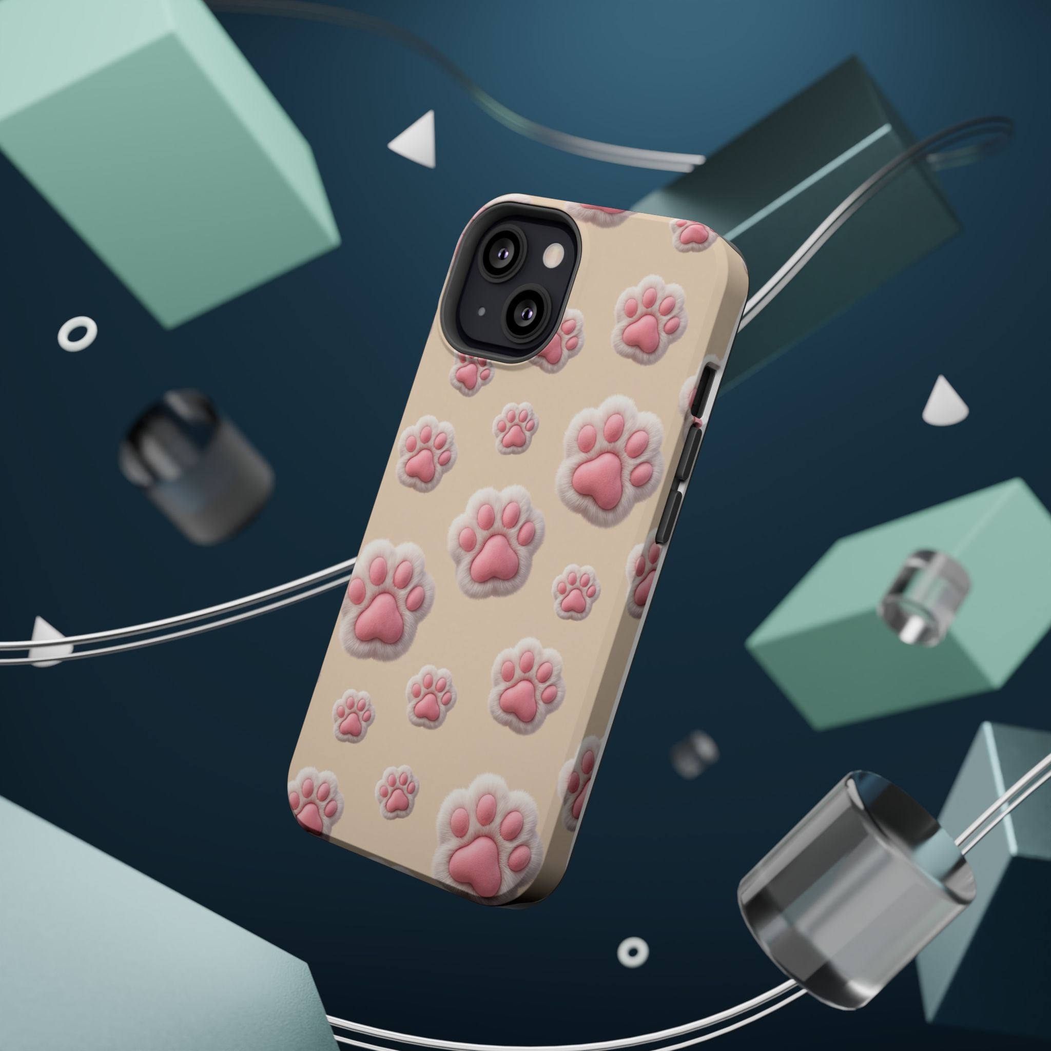 Pink Paw Print Phone Case — Impact-Resistant Wireless Charging Cover