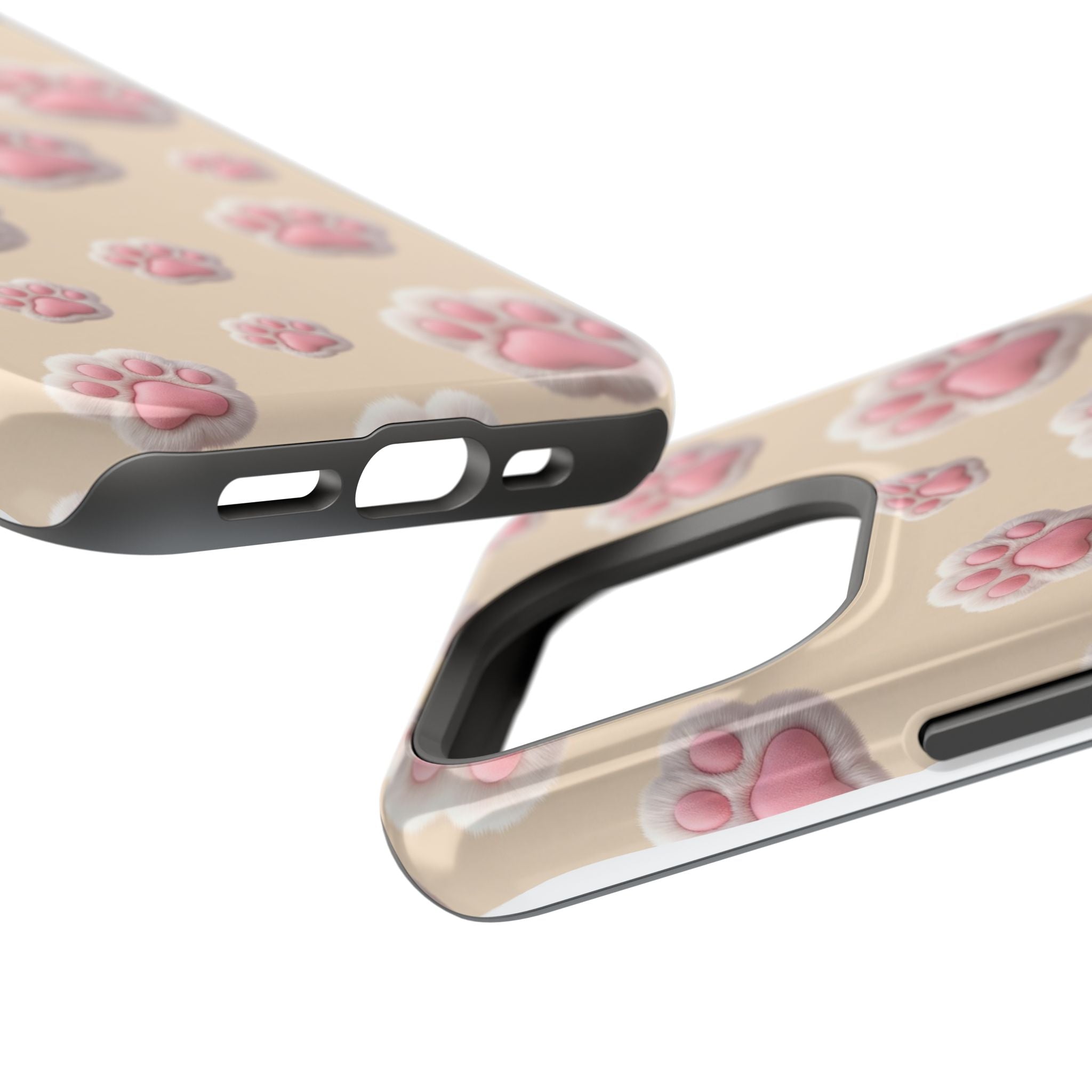 Pink Paw Print Phone Case — Impact-Resistant Wireless Charging Cover